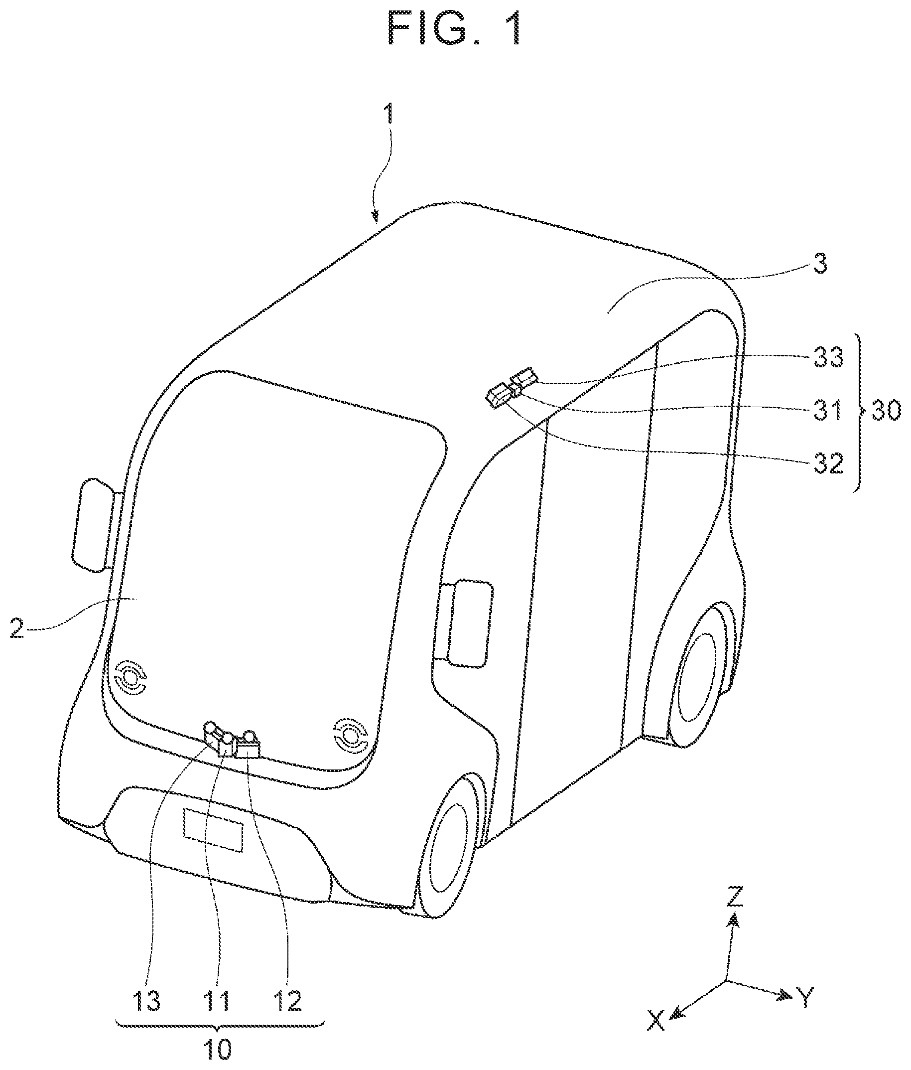 Patent US12366662 — Vehicle sensor attaching structure and sensor control device — Figure 1