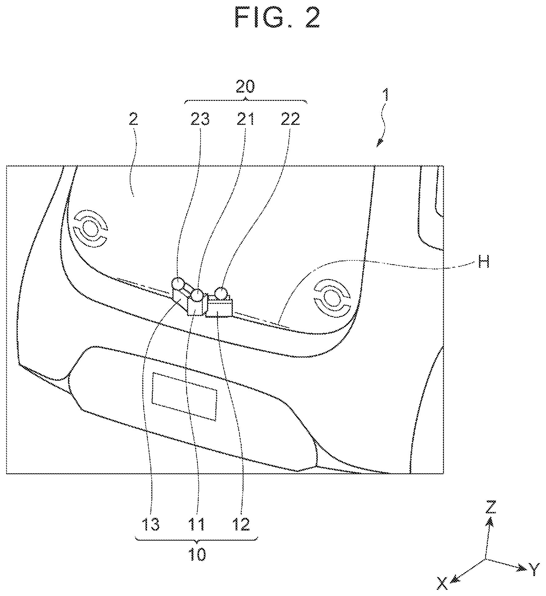 Patent US12366662 Figure 2 – Vehicle sensor attaching structure and sensor control device