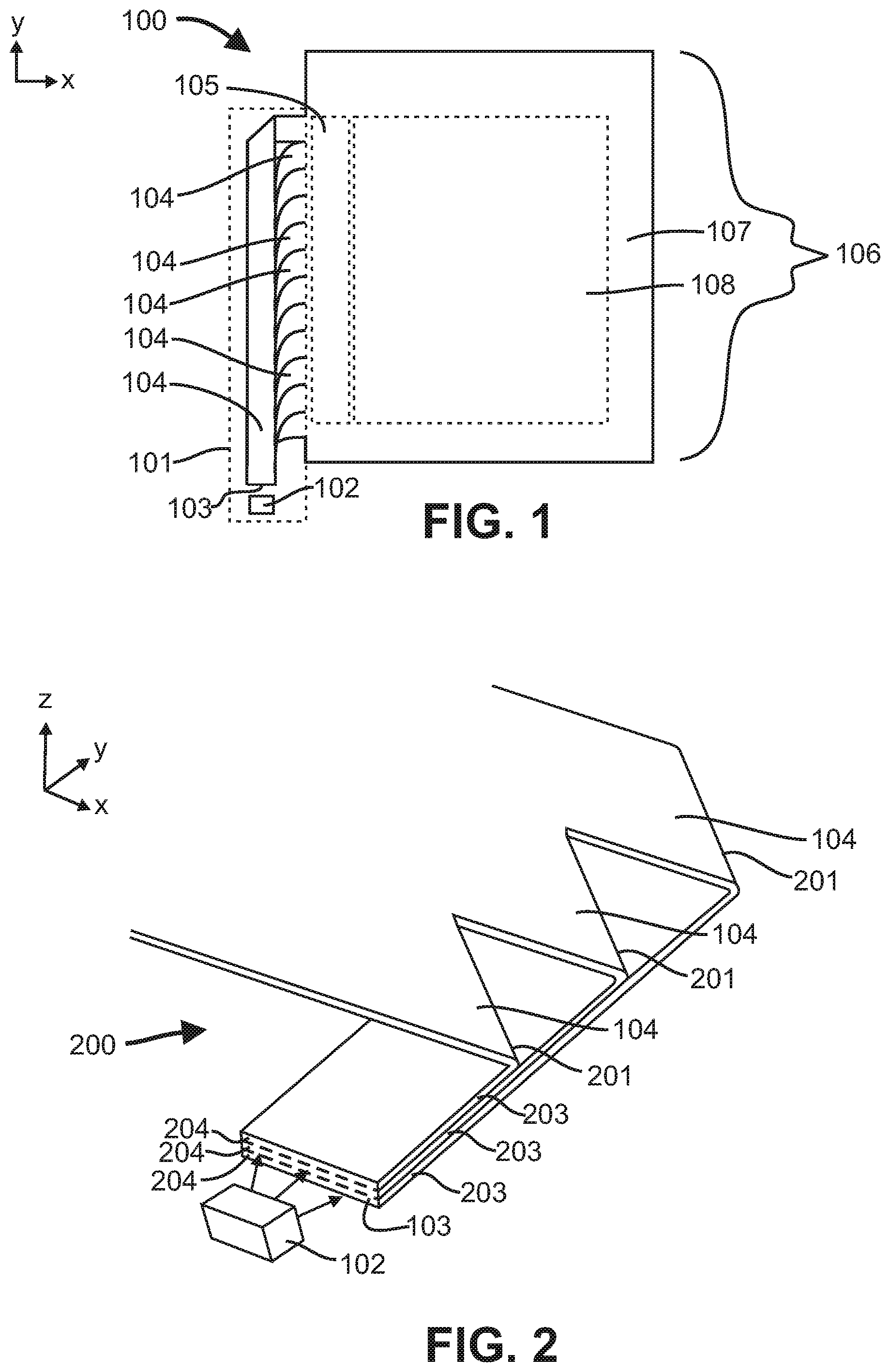 Patent US12366698 Figure 1 – Light emitting device including a light absorbing cladding region on edges of a core layer of a film-based lightguide