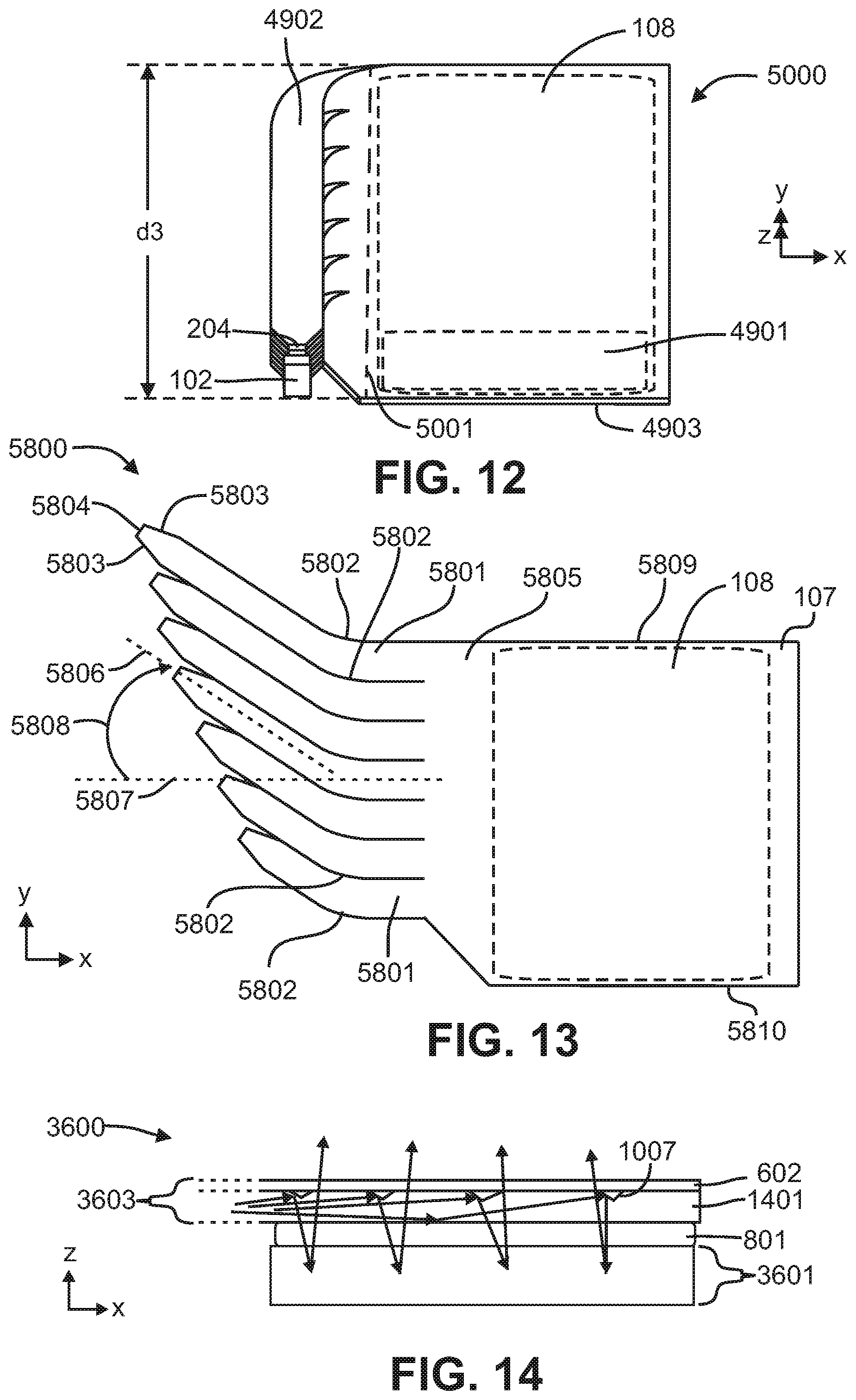 Patent US12366698 Figure 5 – Light emitting device including a light absorbing cladding region on edges of a core layer of a film-based lightguide