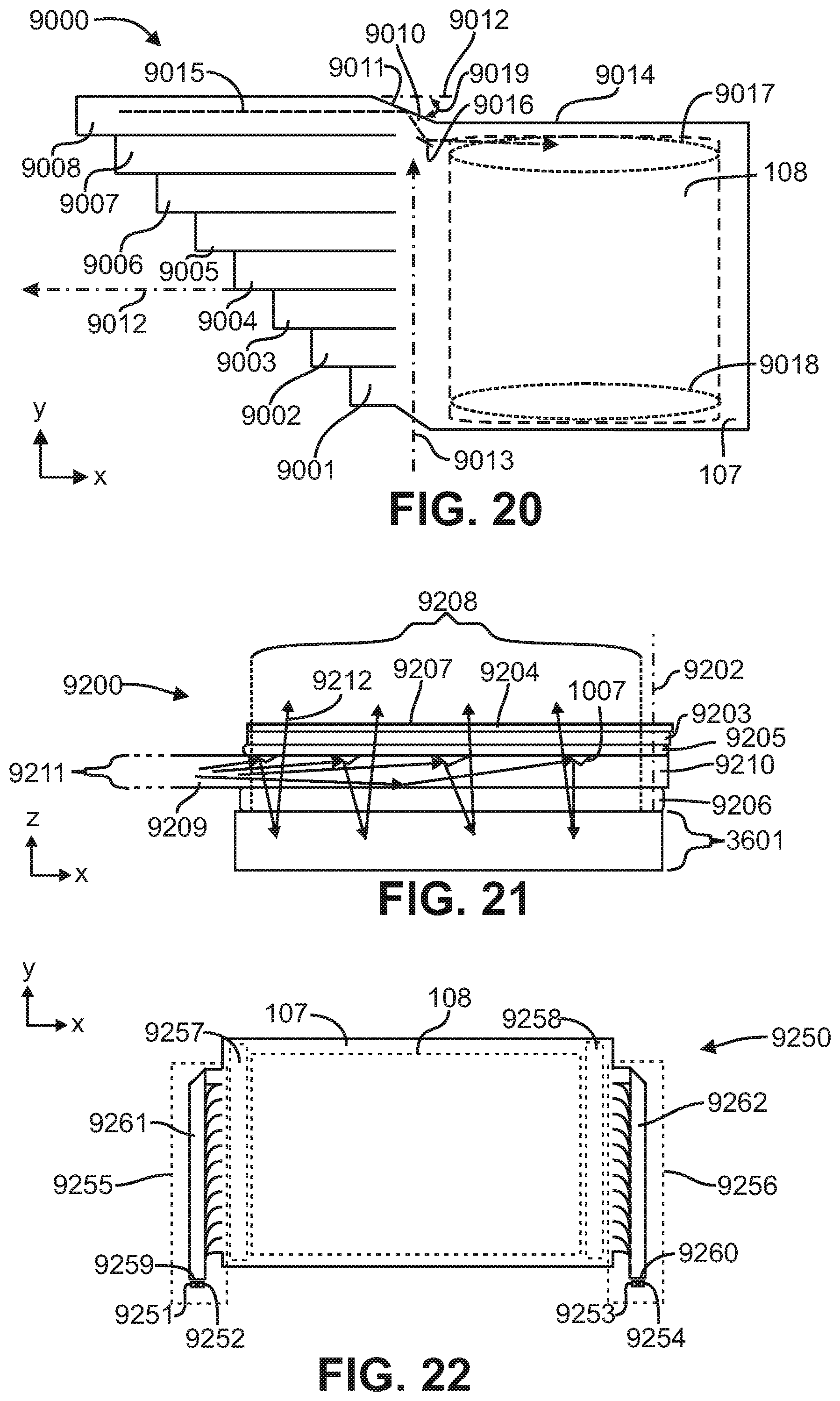 Patent US12366698 Figure 8 – Light emitting device including a light absorbing cladding region on edges of a core layer of a film-based lightguide