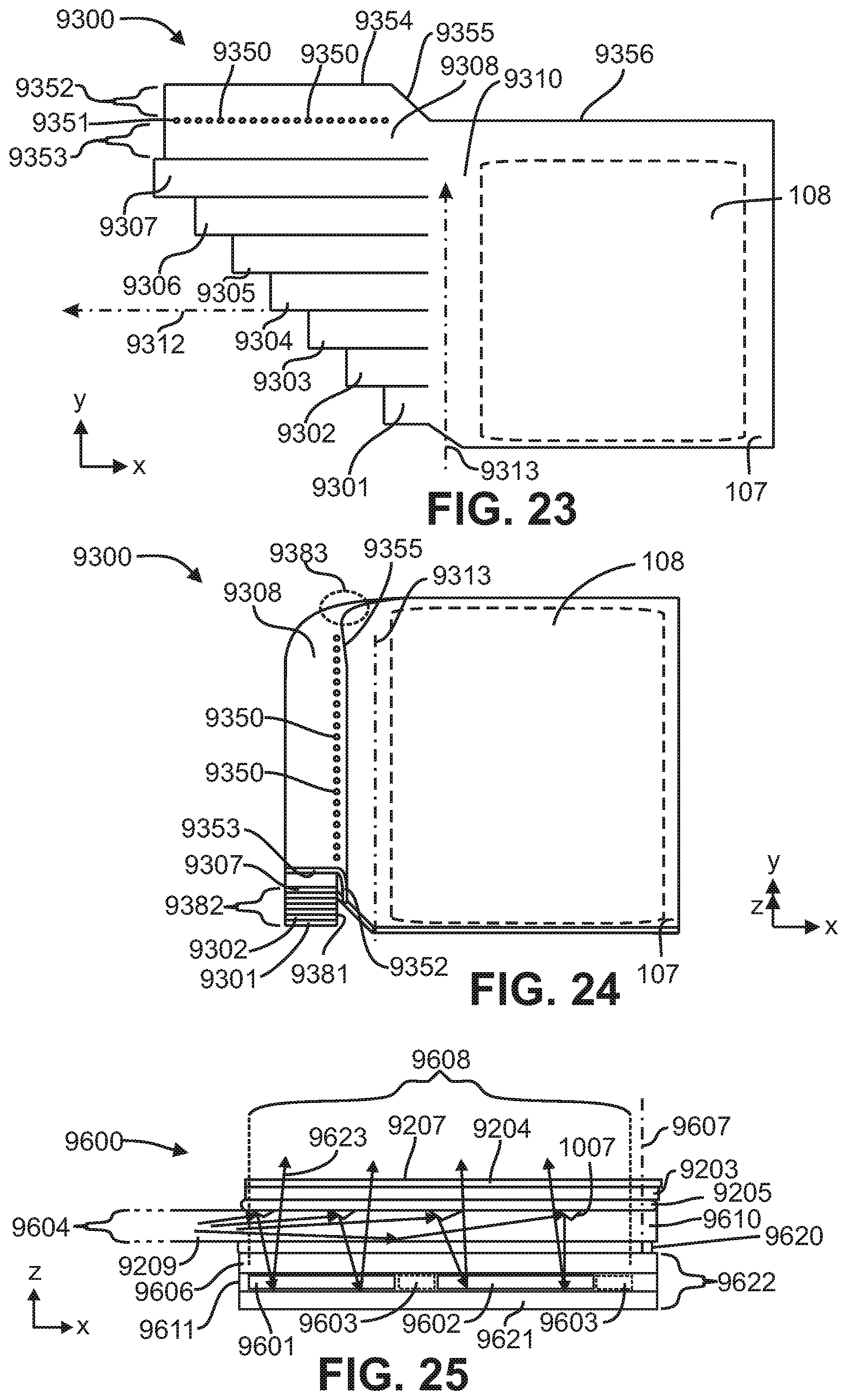 Patent US12366698 Figure 9 – Light emitting device including a light absorbing cladding region on edges of a core layer of a film-based lightguide