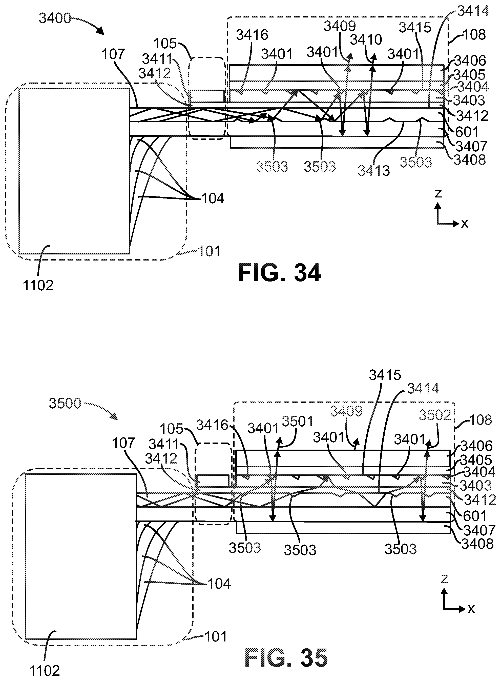 Patent US12366698 Figure 14 – Light emitting device including a light absorbing cladding region on edges of a core layer of a film-based lightguide