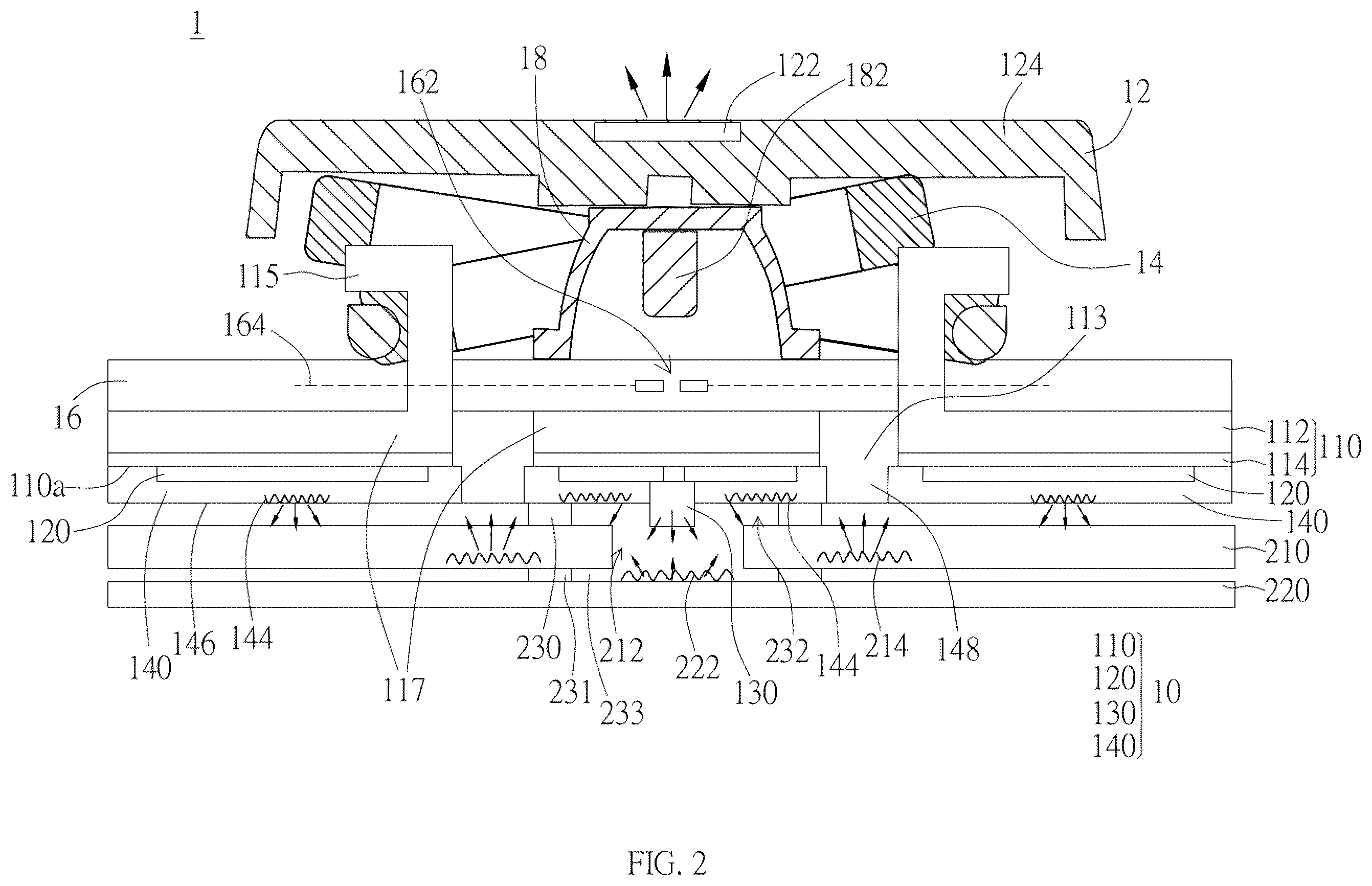 Patent US12366700 Figure 2 – Keyboard with lighting board for backlighting keycap