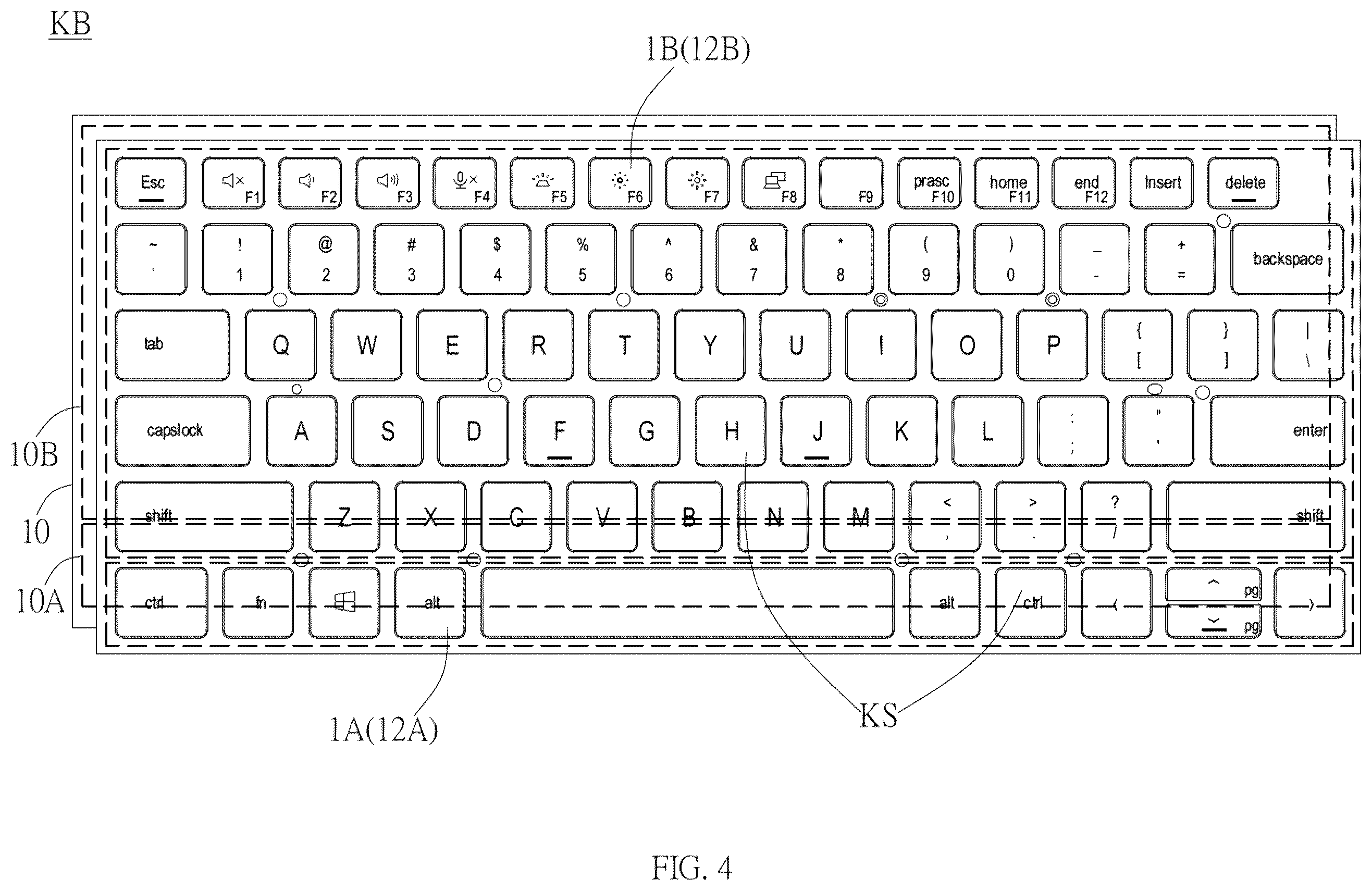 Patent US12366700 Figure 4 – Keyboard with lighting board for backlighting keycap