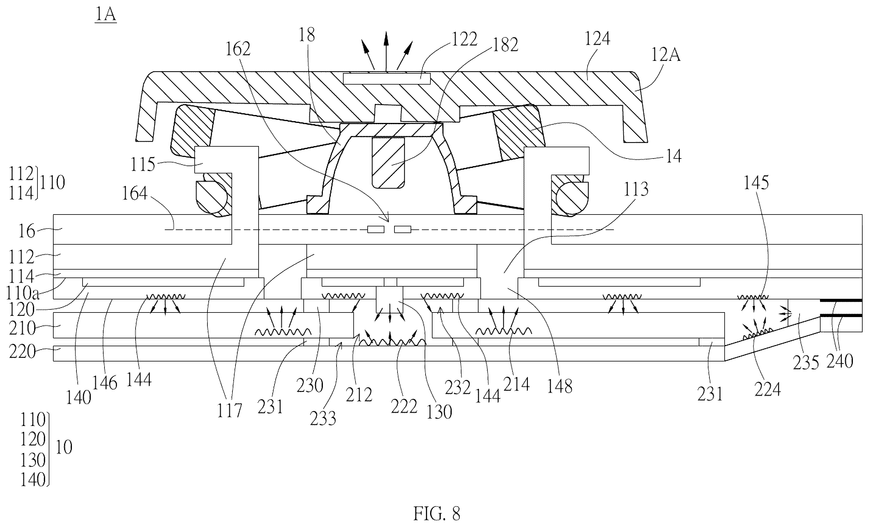 Patent US12366700 Figure 8 – Keyboard with lighting board for backlighting keycap