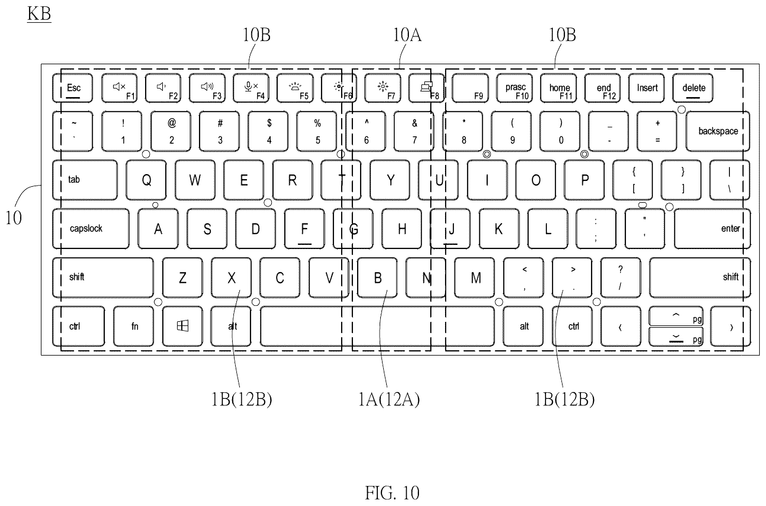 Patent US12366700 Figure 10 – Keyboard with lighting board for backlighting keycap