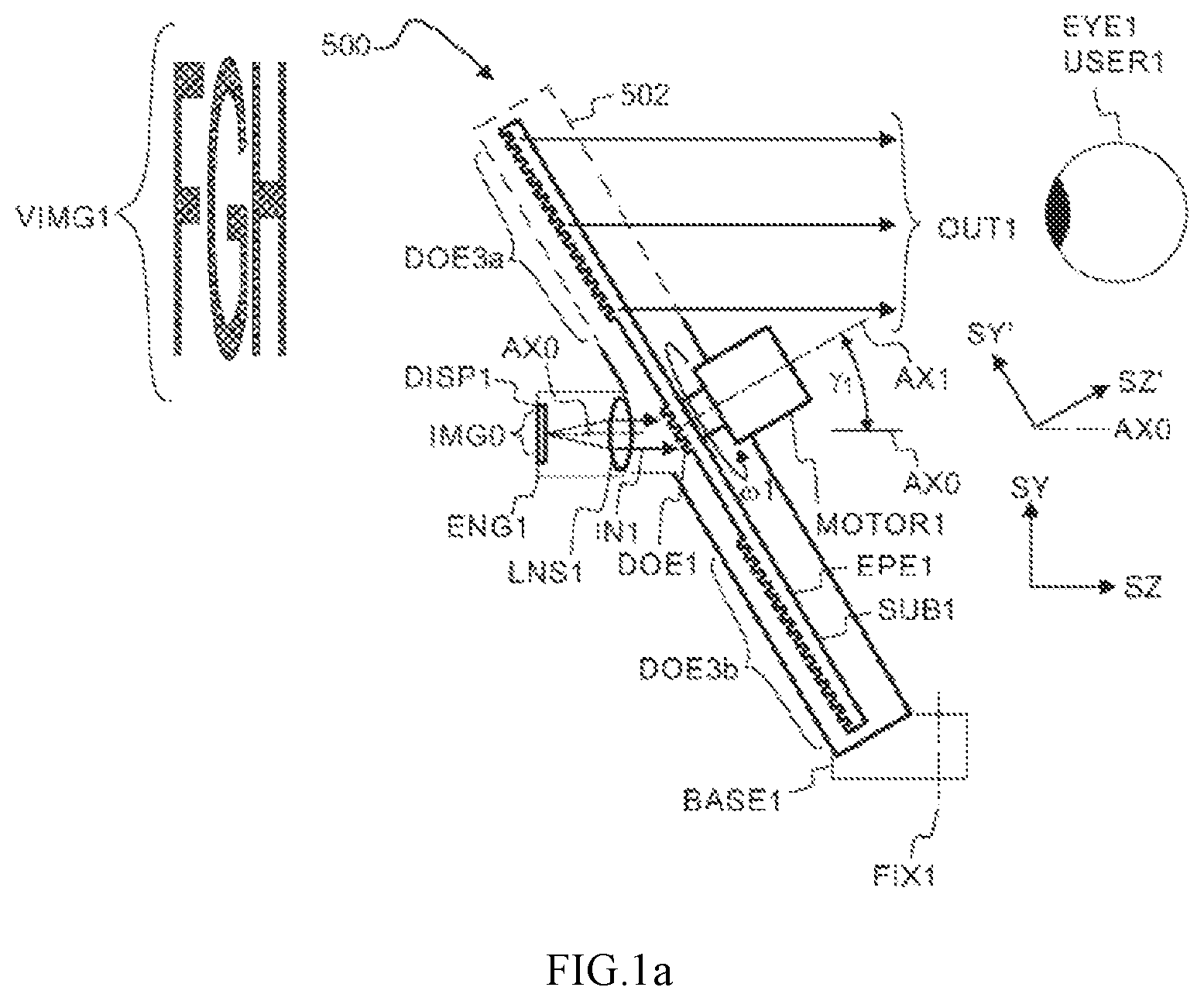 Patent US12366754 Figure 1 – Display device, a vehicle with a display device and display virtual image method