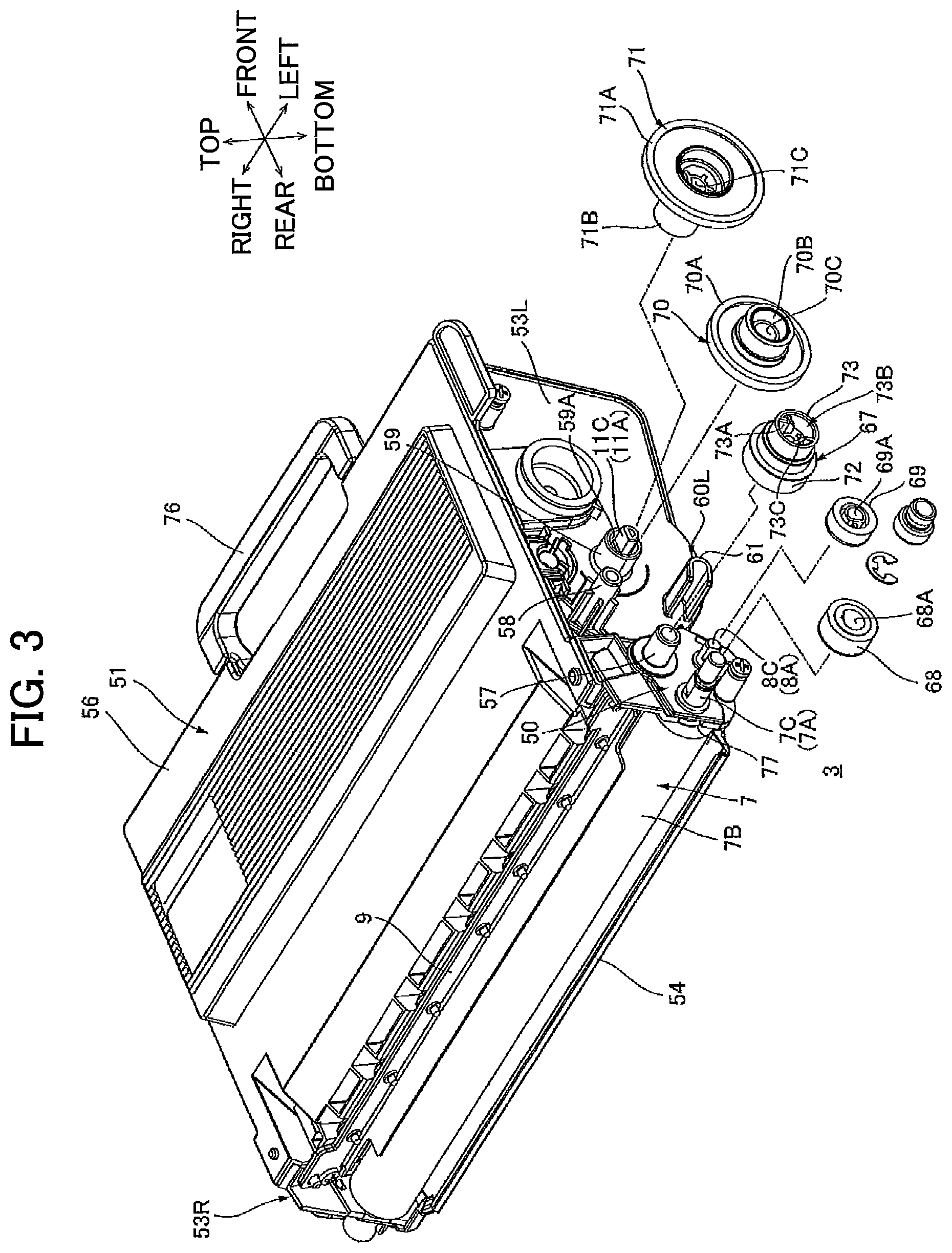 Patent US12366817 Figure 3 – Developing cartridge including protrusion positioned at outer surface of casing