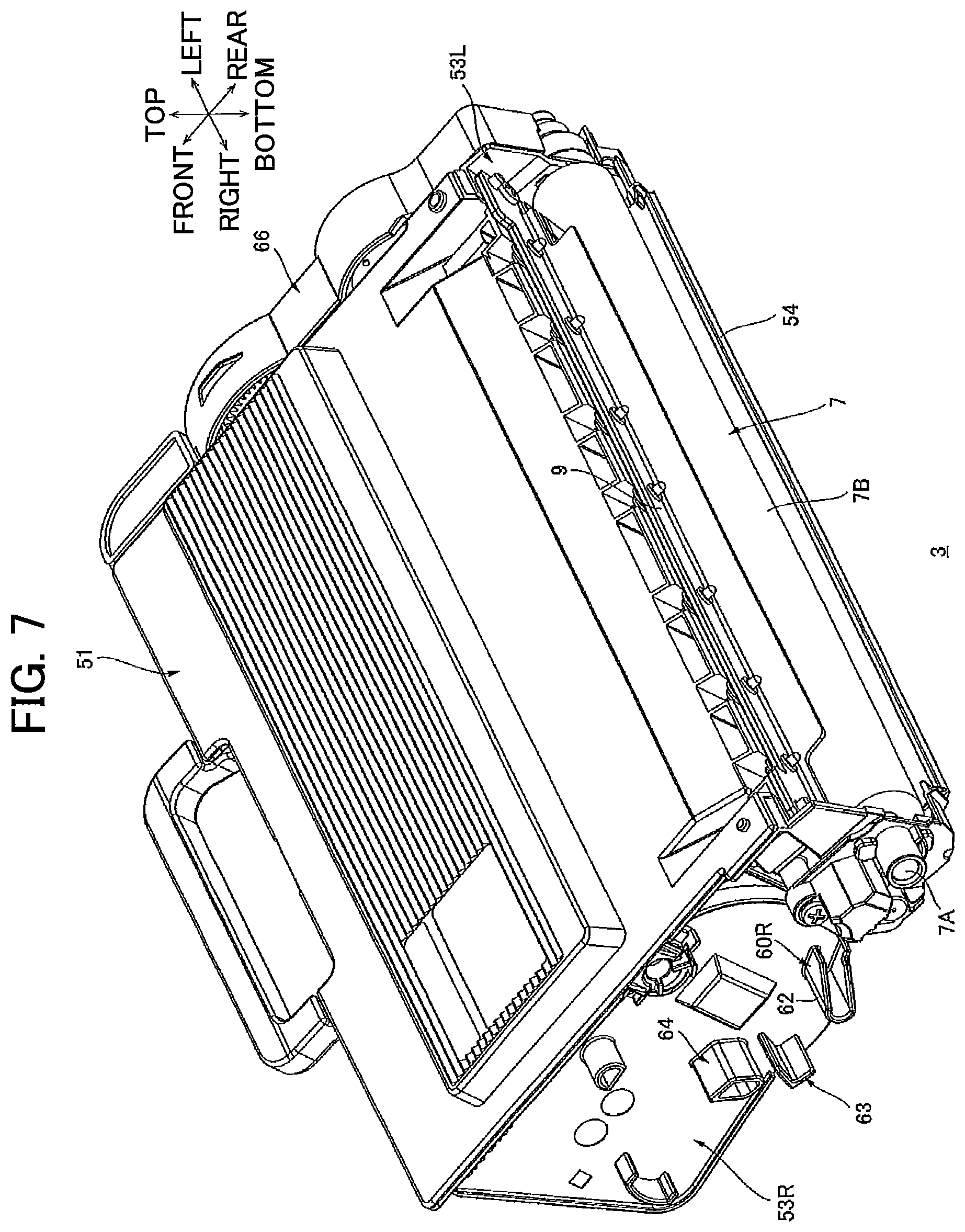 Patent US12366817 Figure 7 – Developing cartridge including protrusion positioned at outer surface of casing