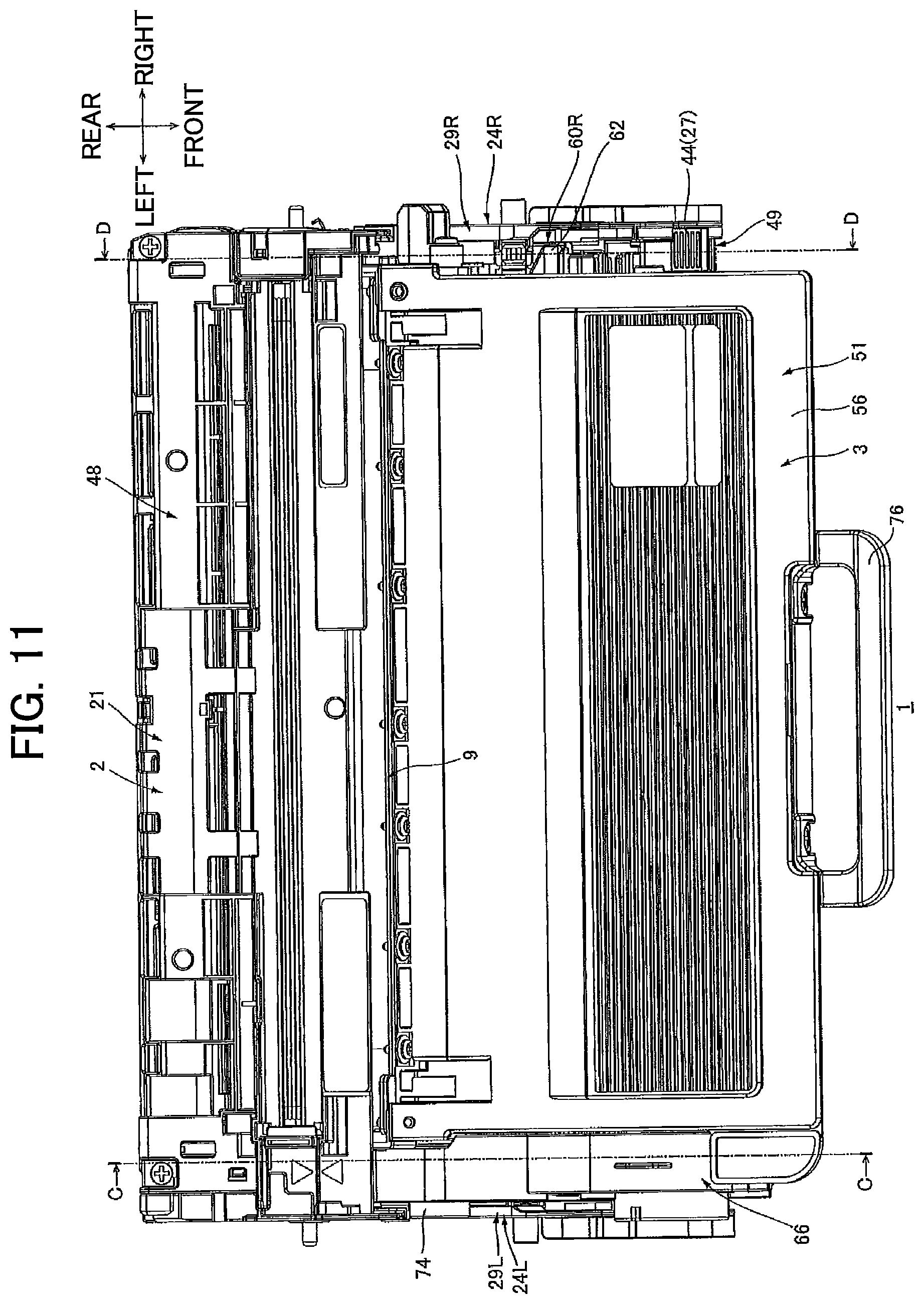 Patent US12366817 Figure 11 – Developing cartridge including protrusion positioned at outer surface of casing
