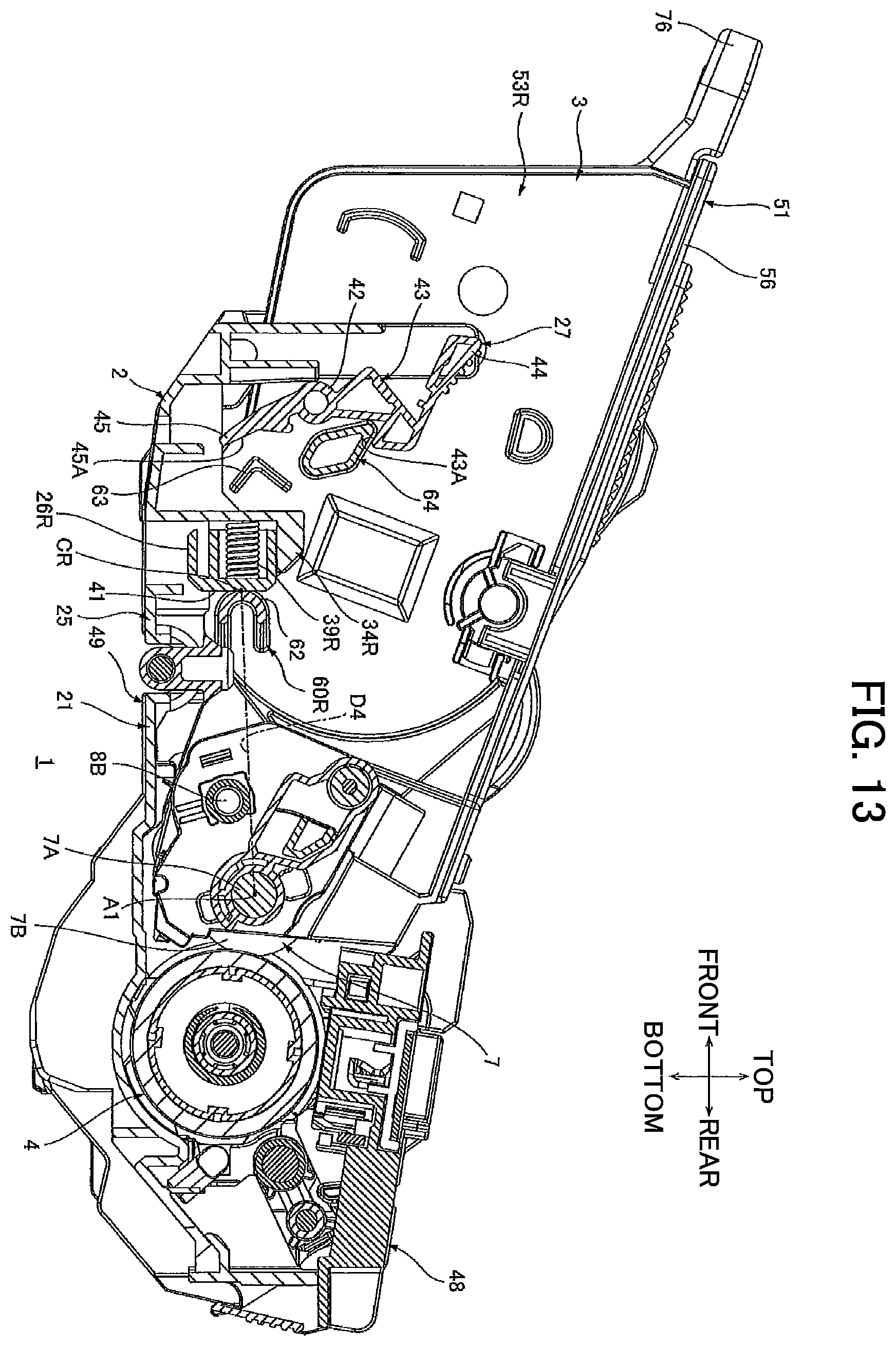 Patent US12366817 Figure 13 – Developing cartridge including protrusion positioned at outer surface of casing