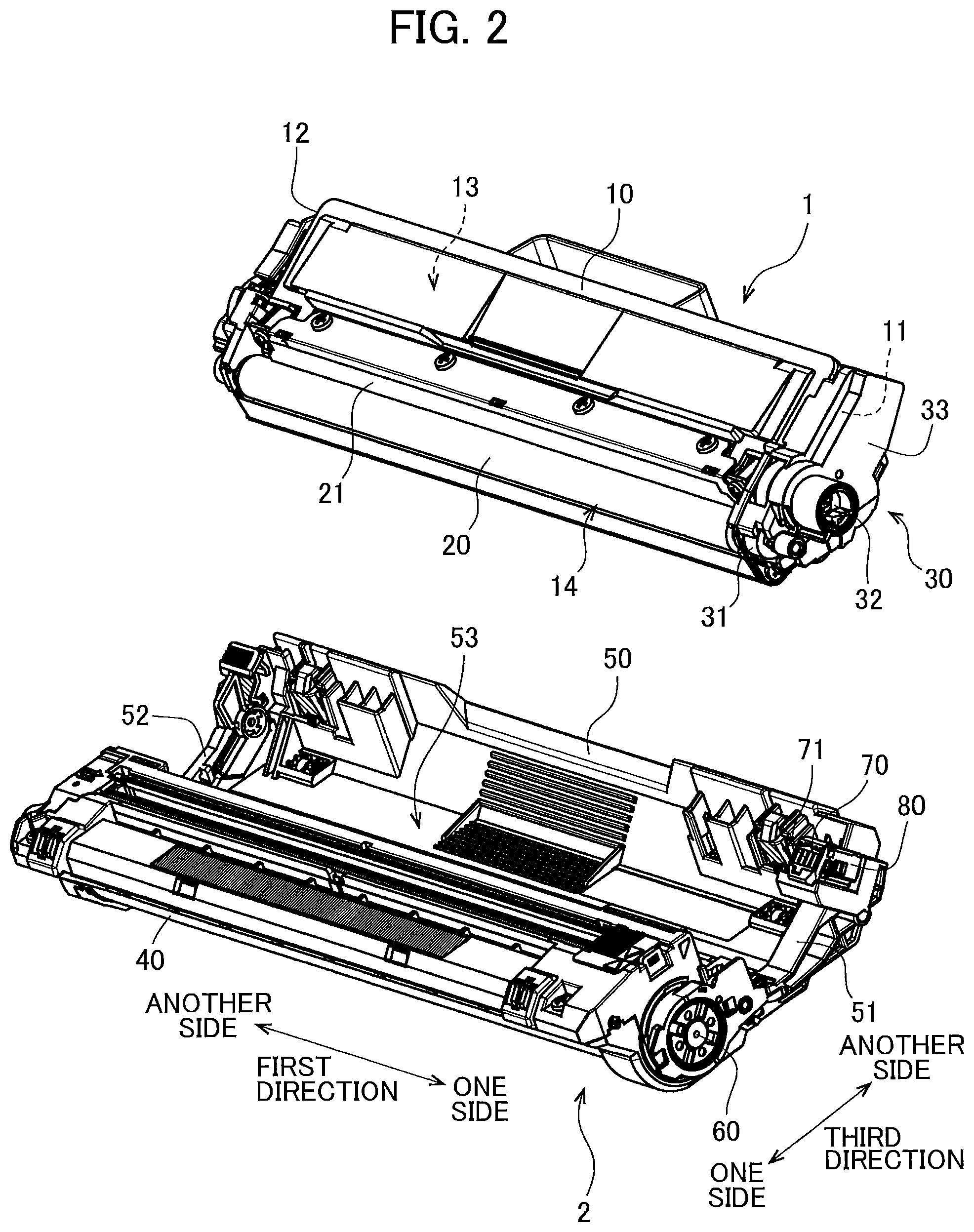 Patent US12366821 Figure 2 – Drum cartridge including electrical contact surface movable relative to drum frame