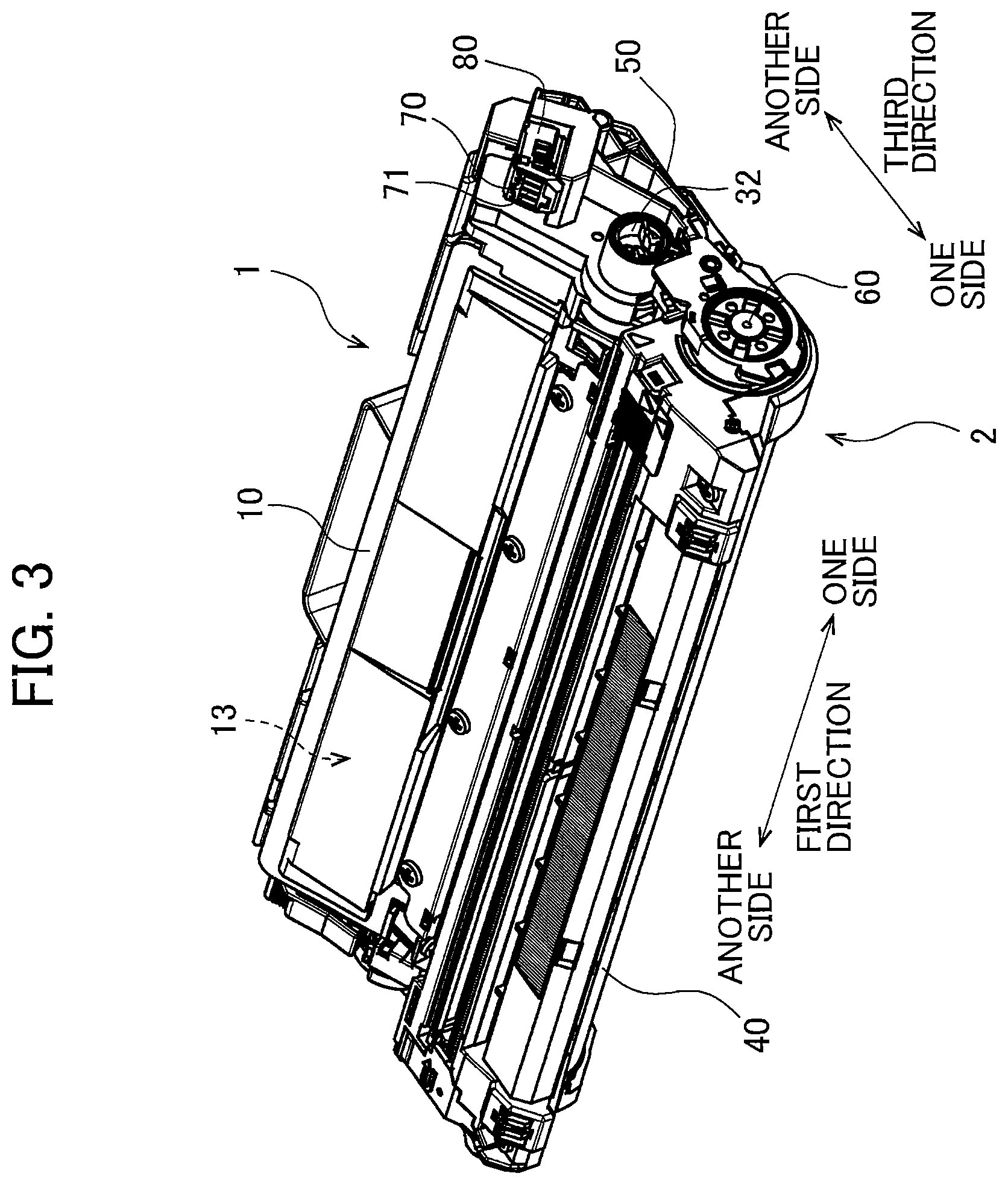 Patent US12366821 Figure 3 – Drum cartridge including electrical contact surface movable relative to drum frame