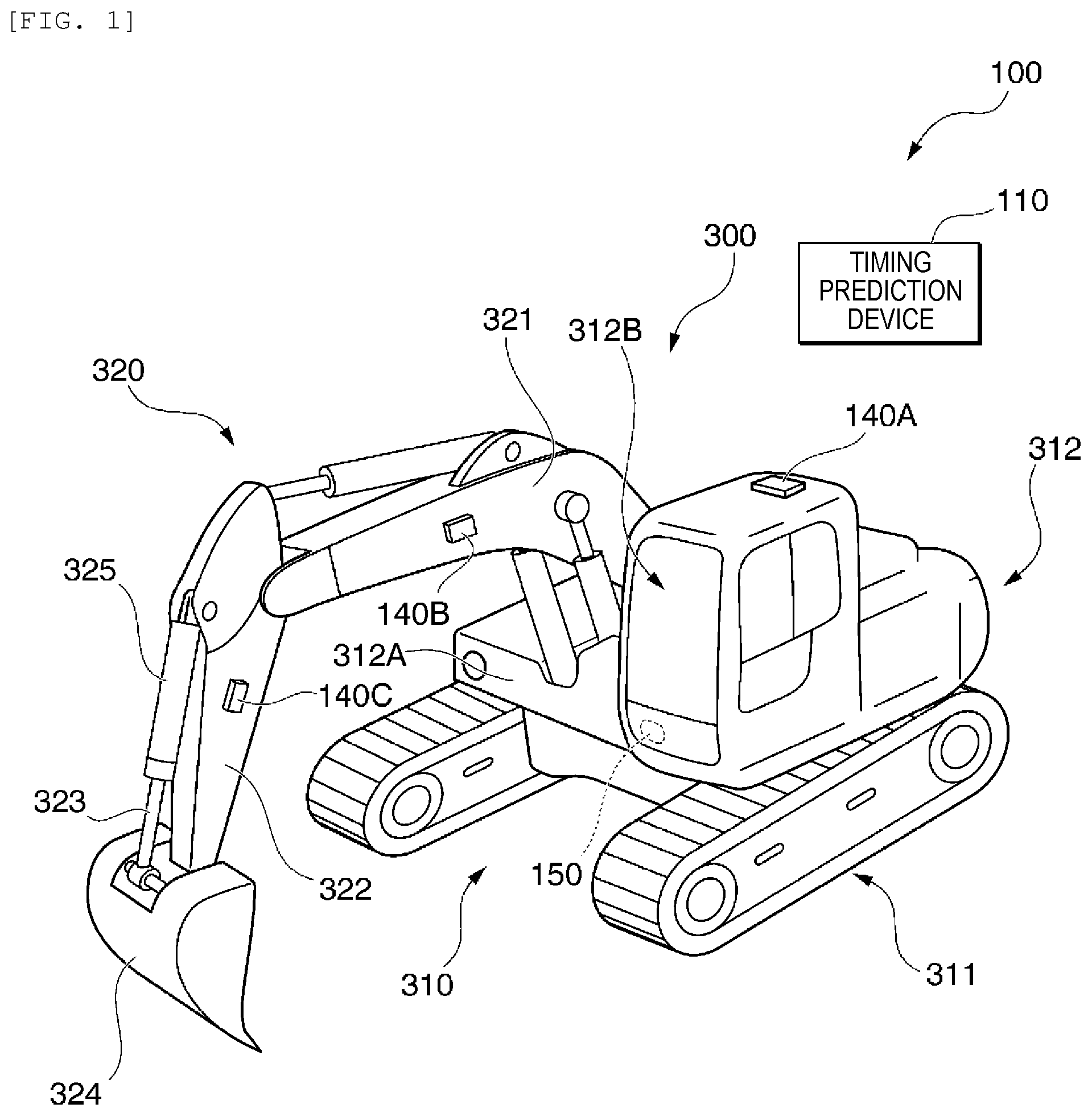 Patent US12366839 Figure 1 – Timing prediction method, timing prediction device, timing prediction system, program, and construction machinery system