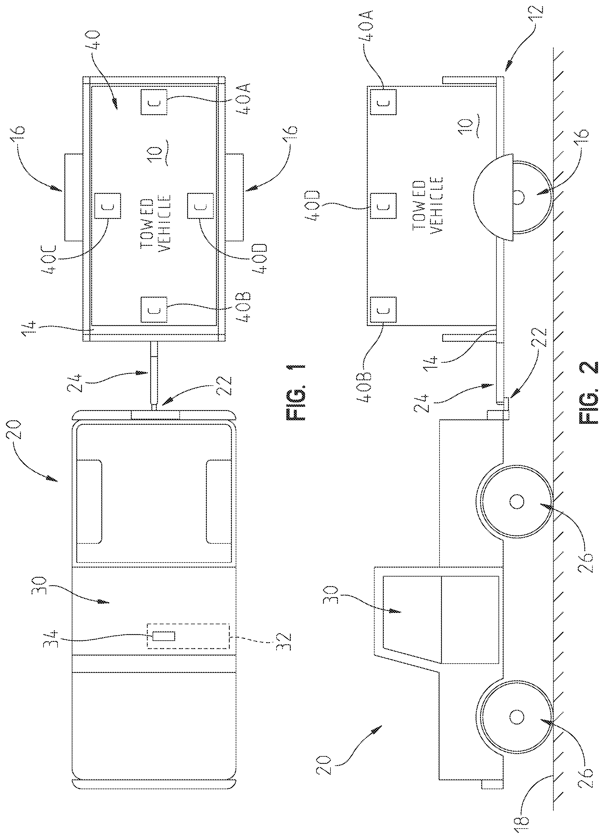 Patent US12366855 Figure 1 – Environment monitoring system and method for a towed recreational vehicle
