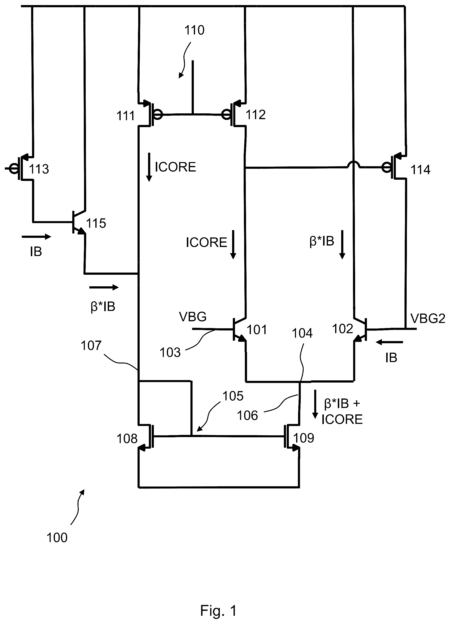 Patent US12366872 Figure 1 – Electronic device with reduced process spread bandgap