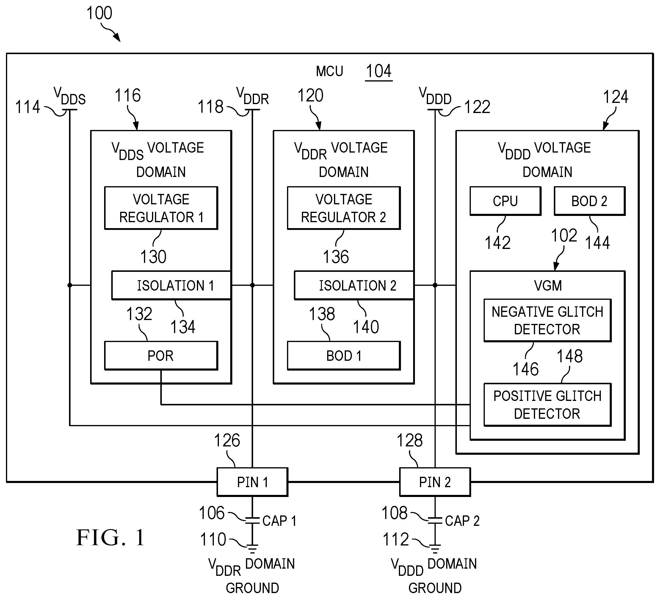 Patent US12366876 Figure 1 – Voltage glitch detector