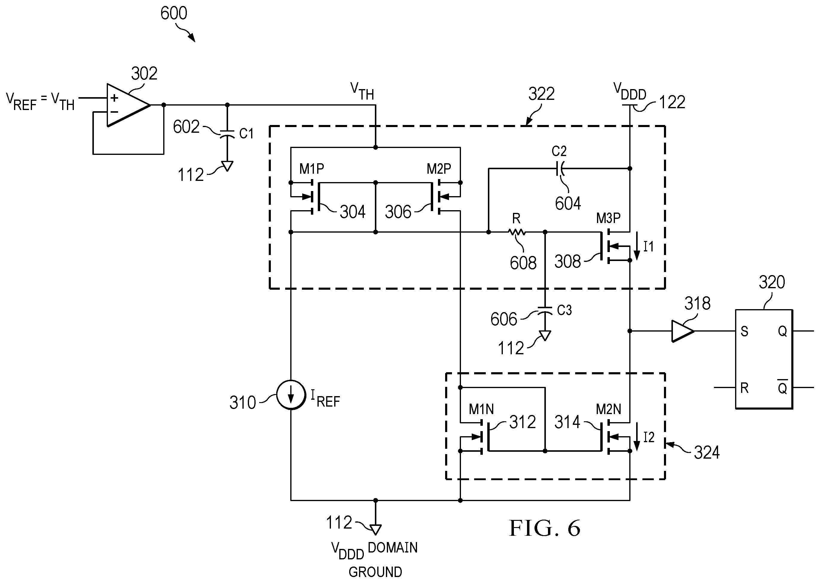 Patent US12366876 Figure 6 – Voltage glitch detector
