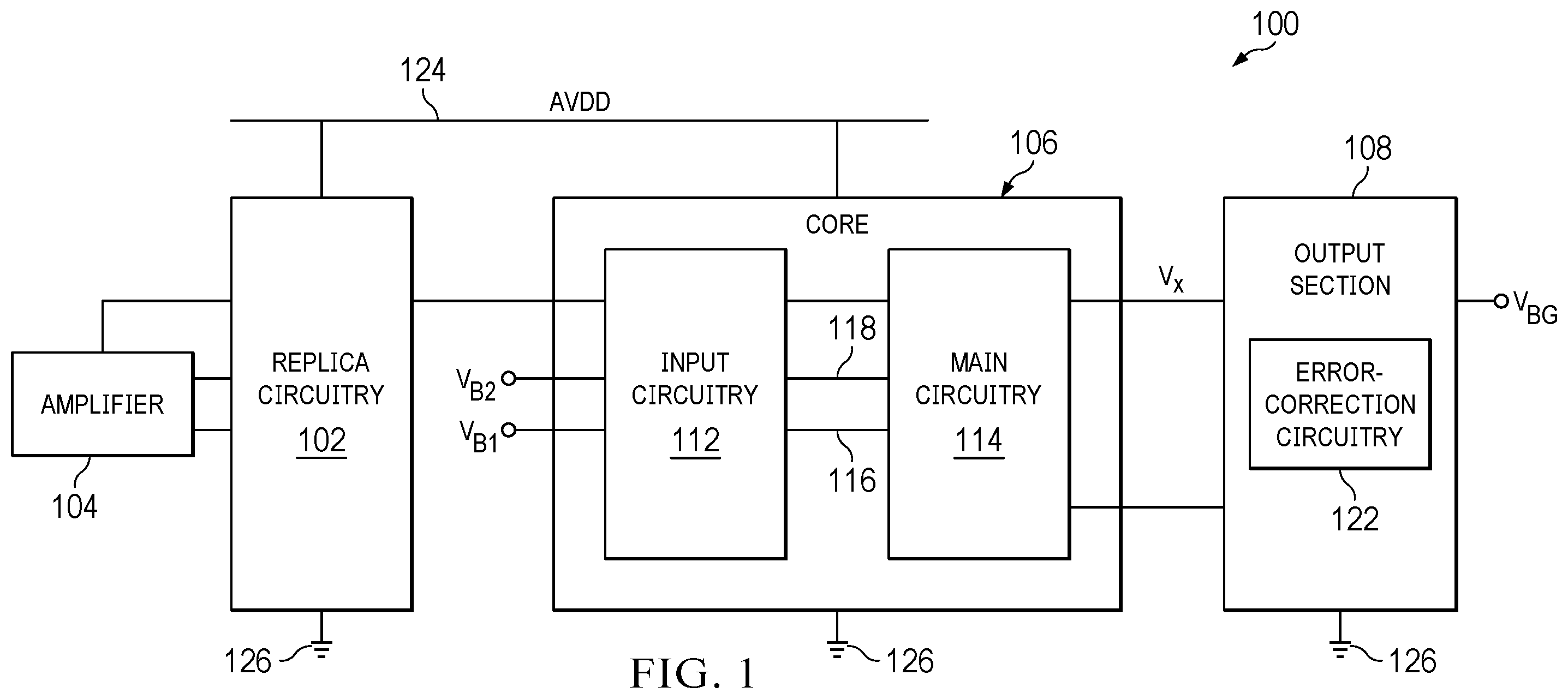 Patent US12366877 Figure 1 – Gain and temperature tolerant bandgap voltage reference