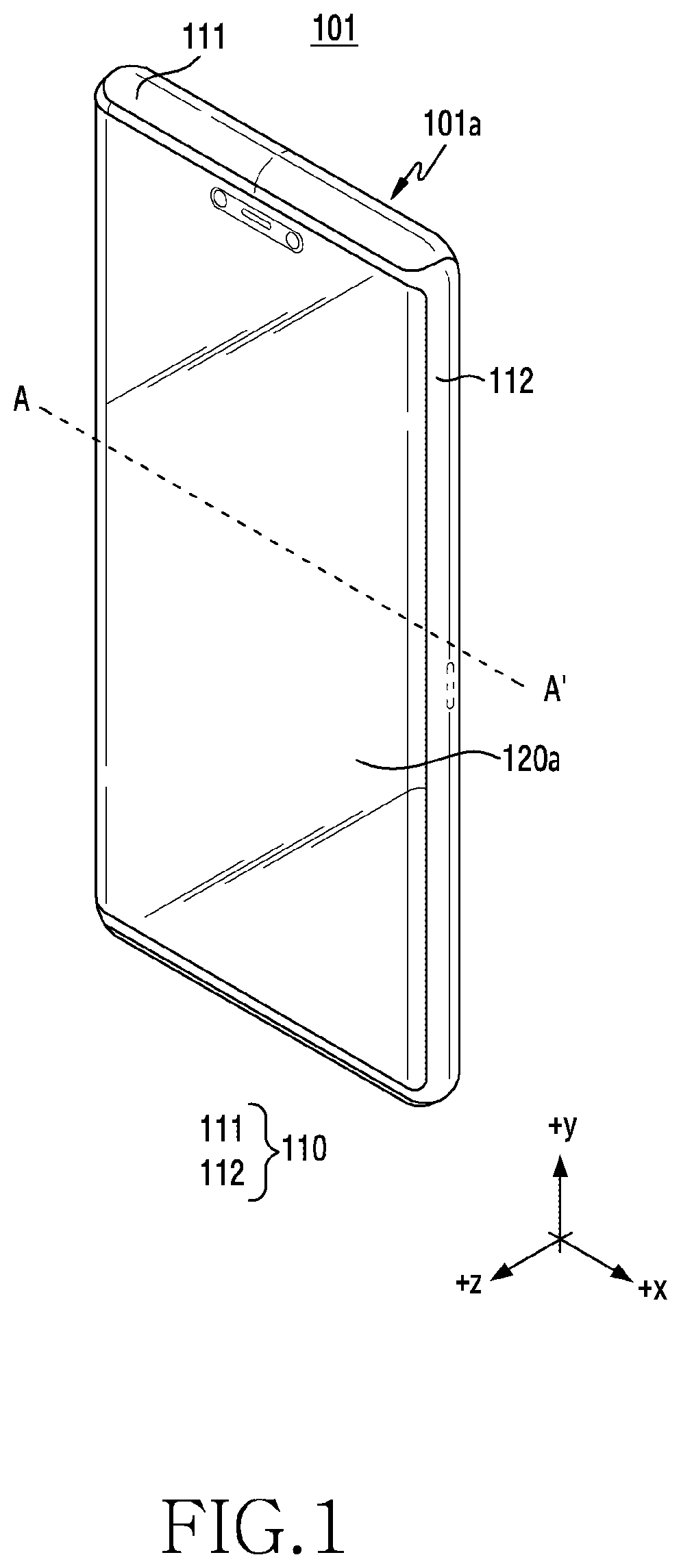 Patent US12366885 Figure 1 – Electronic device and method including flexible display