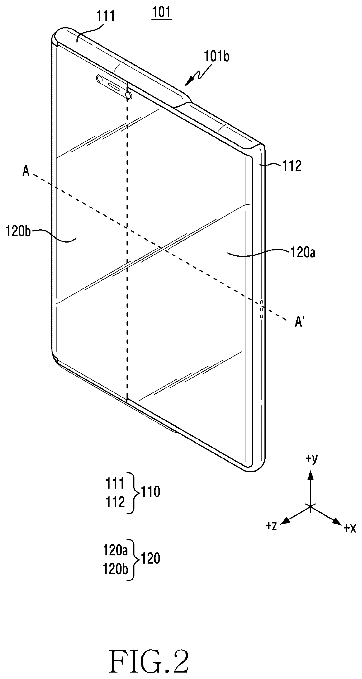Patent US12366885 Figure 2 – Electronic device and method including flexible display