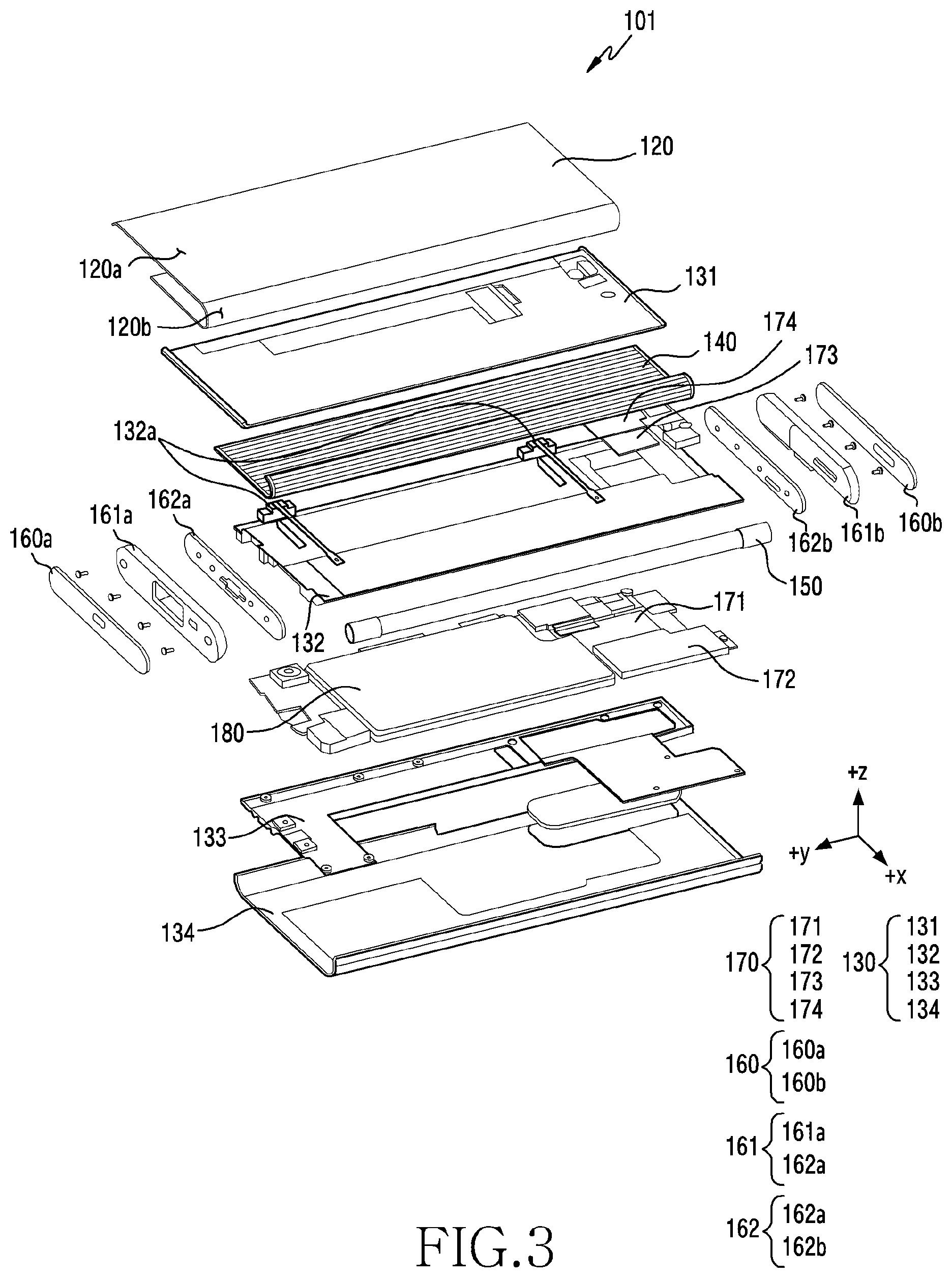 Patent US12366885 Figure 3 – Electronic device and method including flexible display