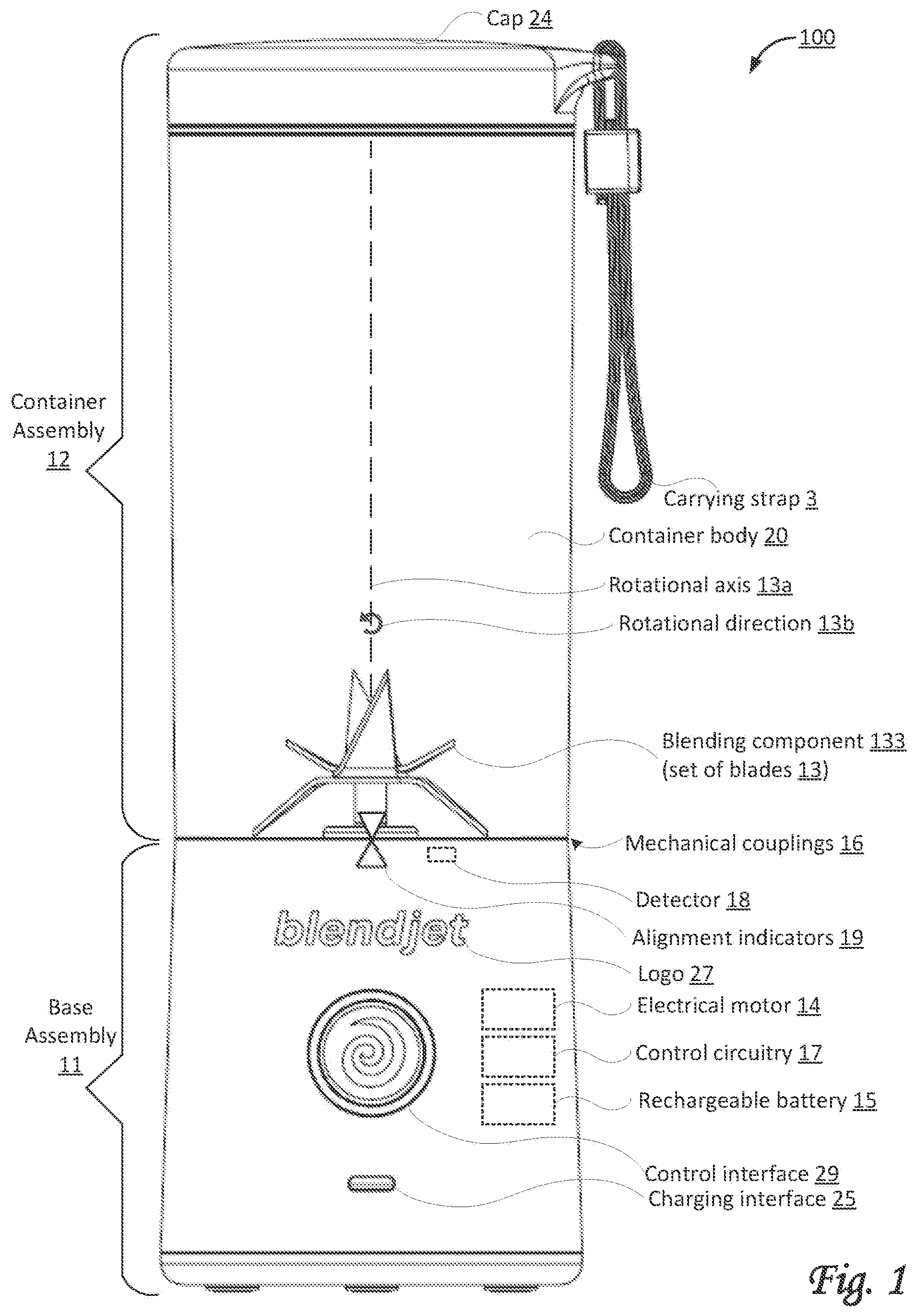 Patent US12366927 Figure 1 – One button interface of a blender