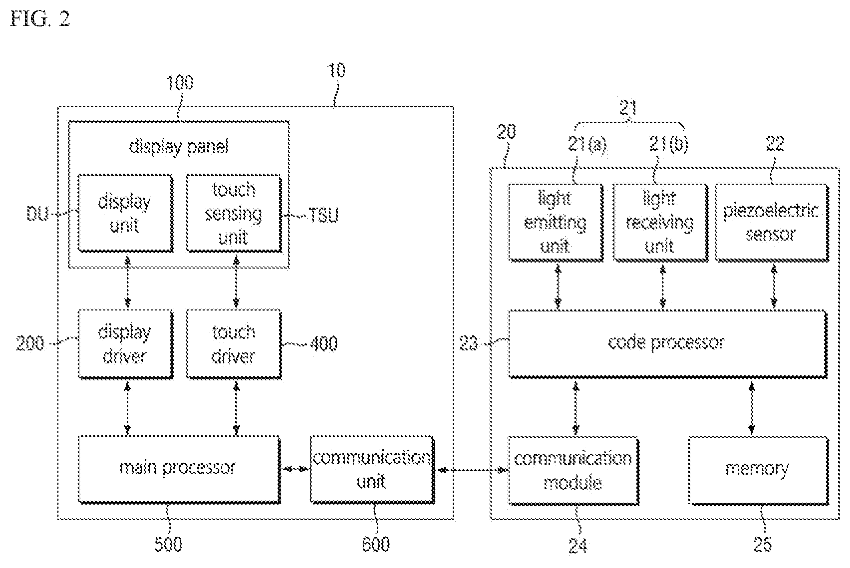 Patent US12366933 Figure 2 – Display device, electronic device and a position input system with touch sensing unit, code patterns and reflective surface