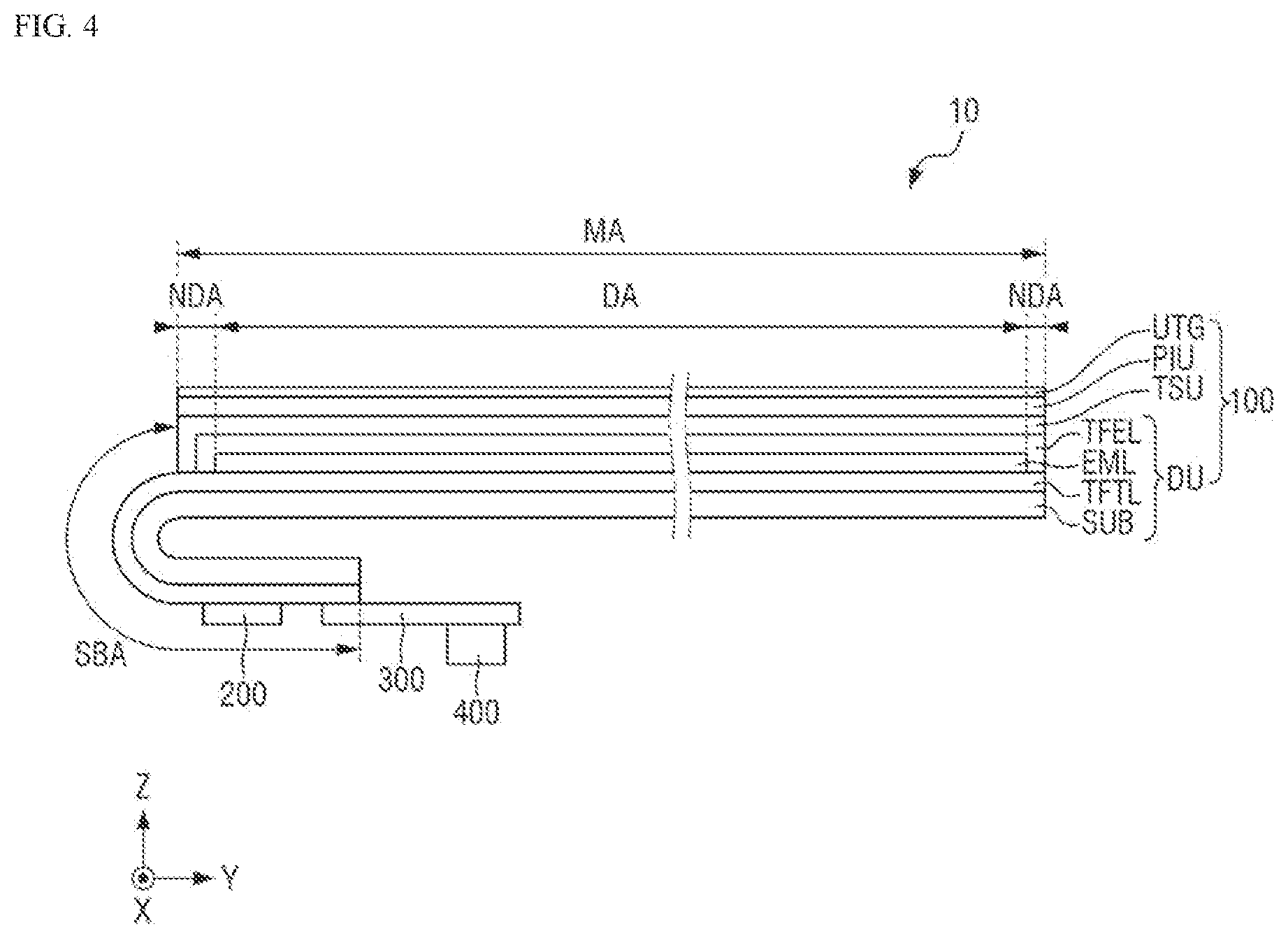 Patent US12366933 Figure 4 – Display device, electronic device and a position input system with touch sensing unit, code patterns and reflective surface