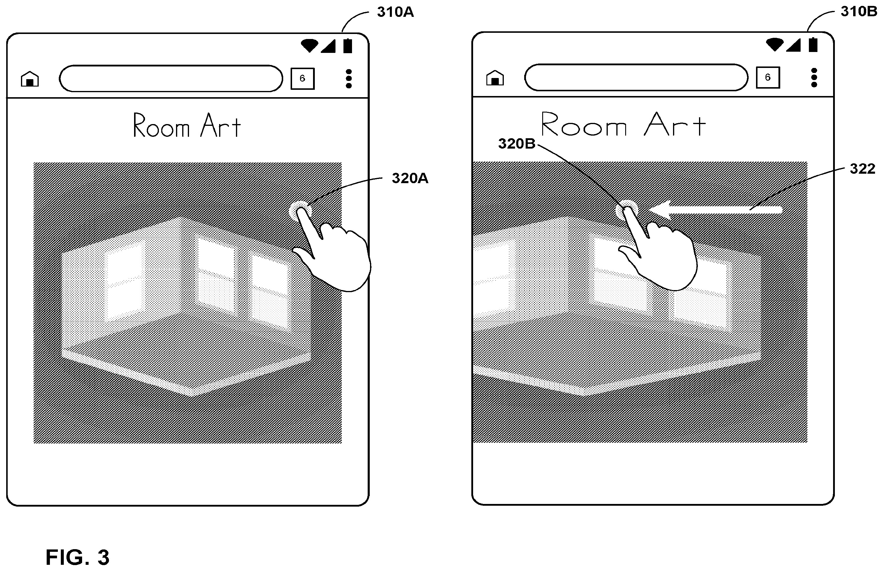 Patent US12366954 Figure 3 – Stretching content to indicate scrolling beyond the end of the content
