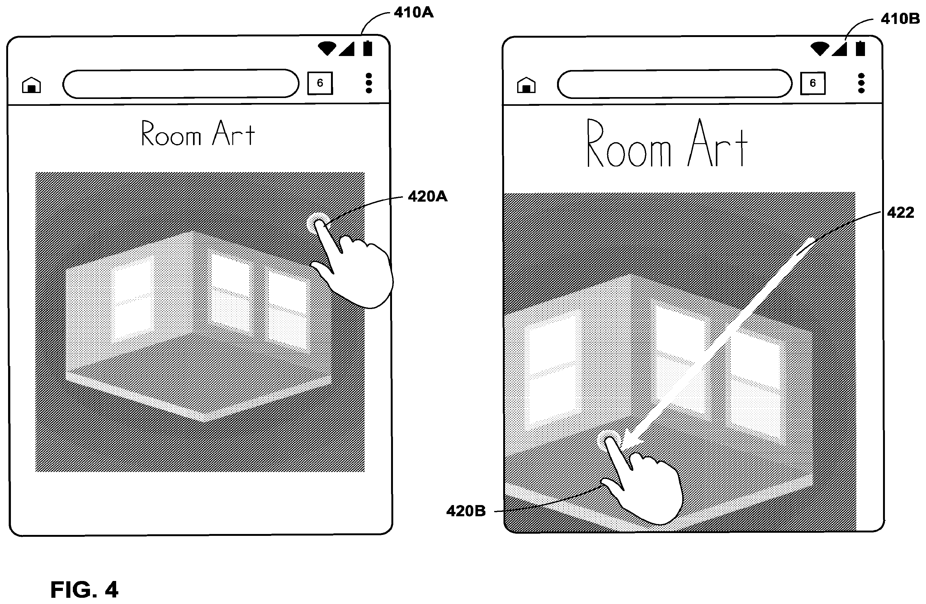 Patent US12366954 Figure 4 – Stretching content to indicate scrolling beyond the end of the content