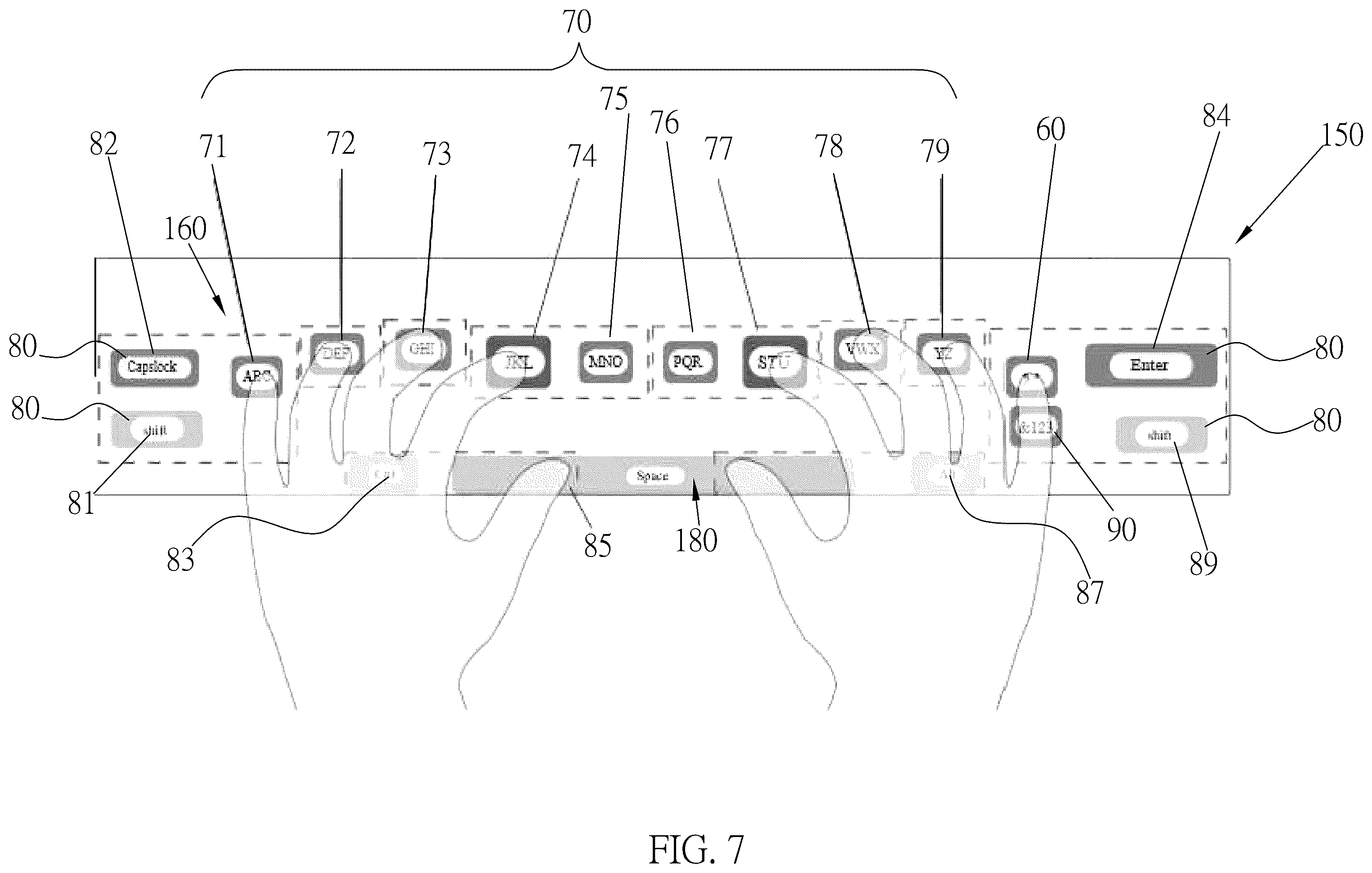 Patent US12366955 Figure 7 – Recognition system for recognizing multiple inputs of gestures, handwriting symbols and virtual keys on touch screen