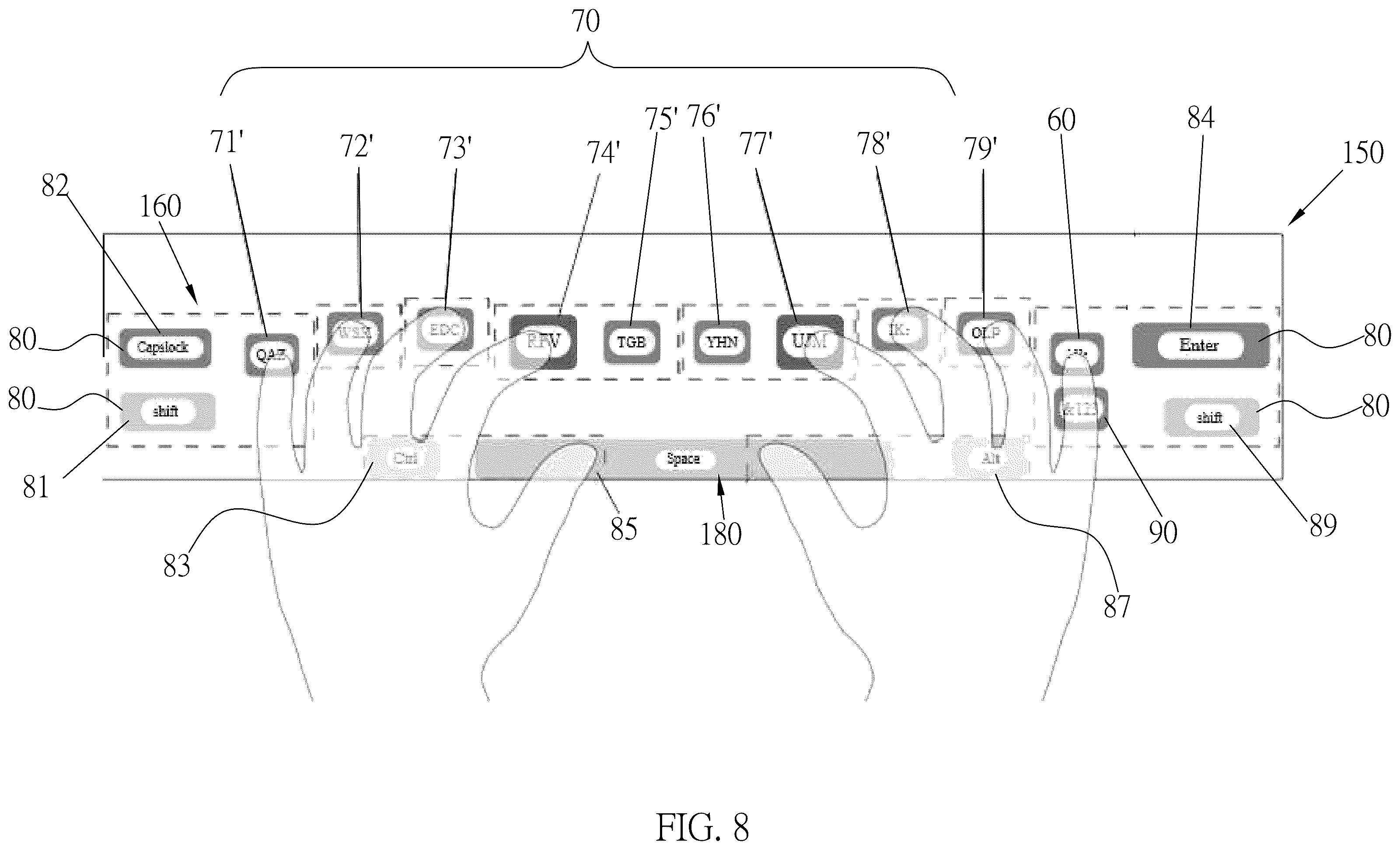 Patent US12366955 Figure 8 – Recognition system for recognizing multiple inputs of gestures, handwriting symbols and virtual keys on touch screen