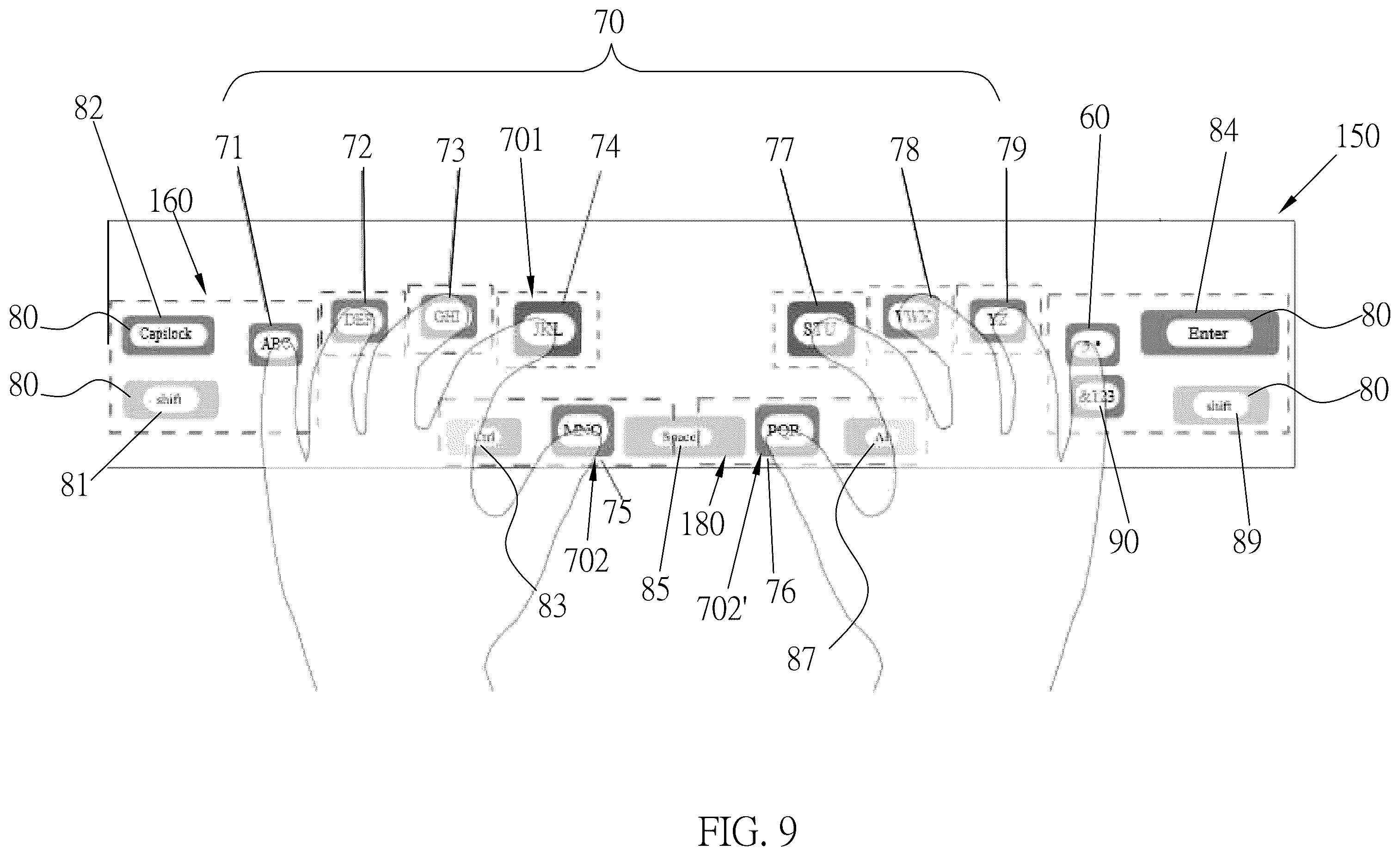 Patent US12366955 Figure 9 – Recognition system for recognizing multiple inputs of gestures, handwriting symbols and virtual keys on touch screen