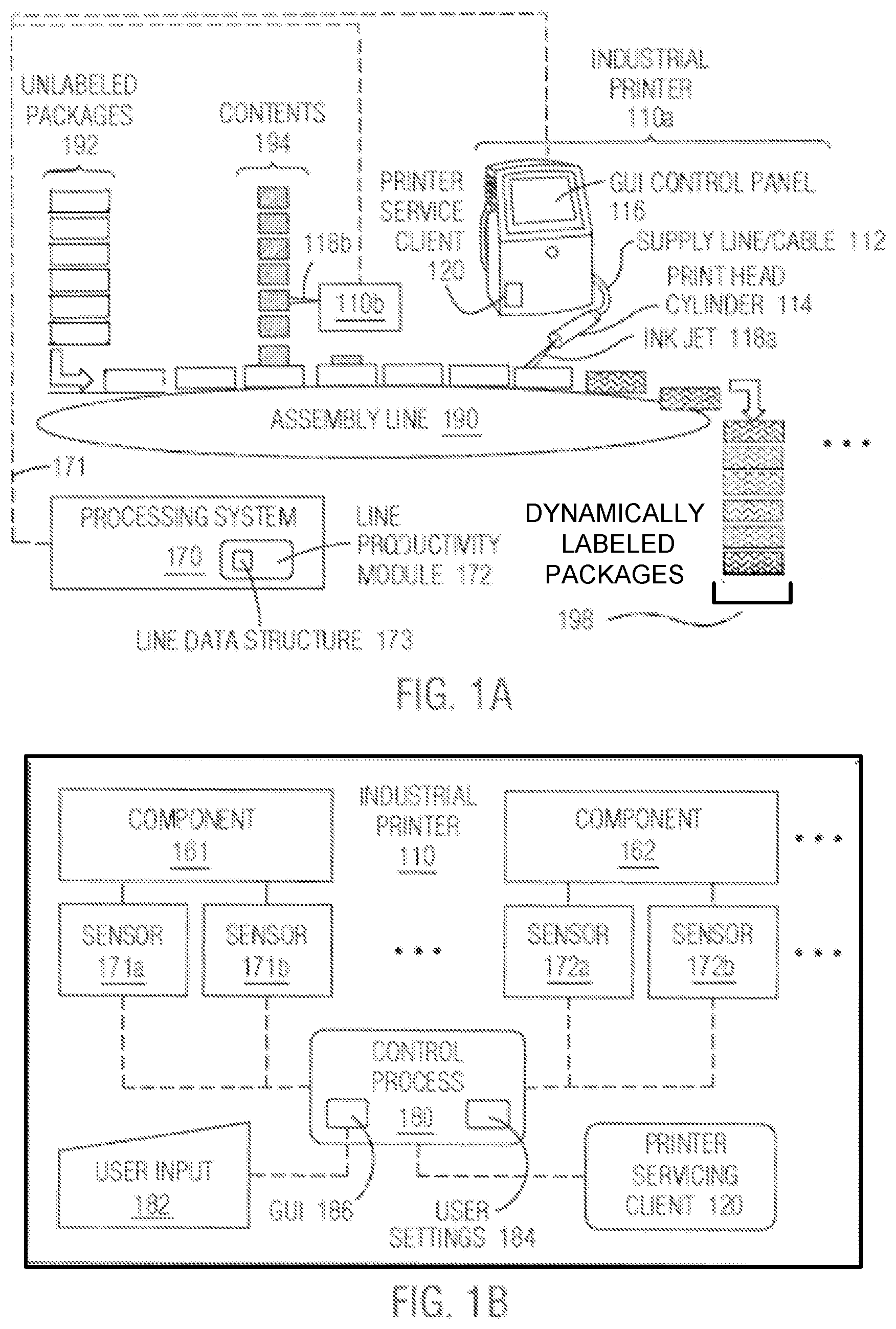Patent US12366999 Figure 1 – System and method for tracking production line productivity with an industrial printer