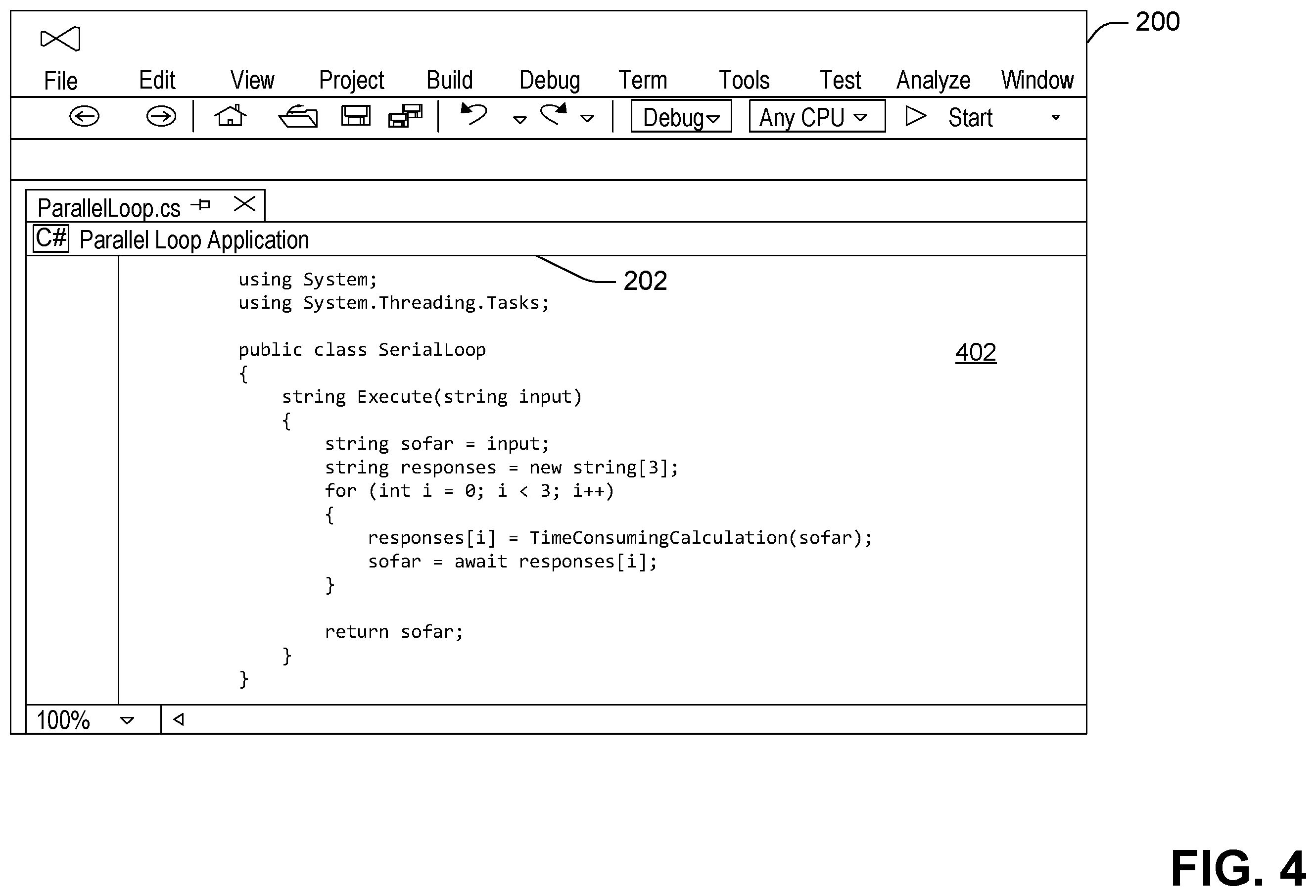 Patent US12367023 Figure 4 – Compilation and execution of source code as services