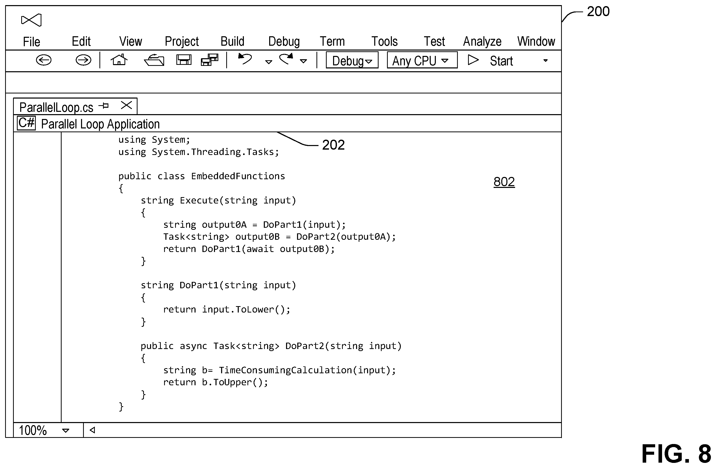 Patent US12367023 Figure 8 – Compilation and execution of source code as services