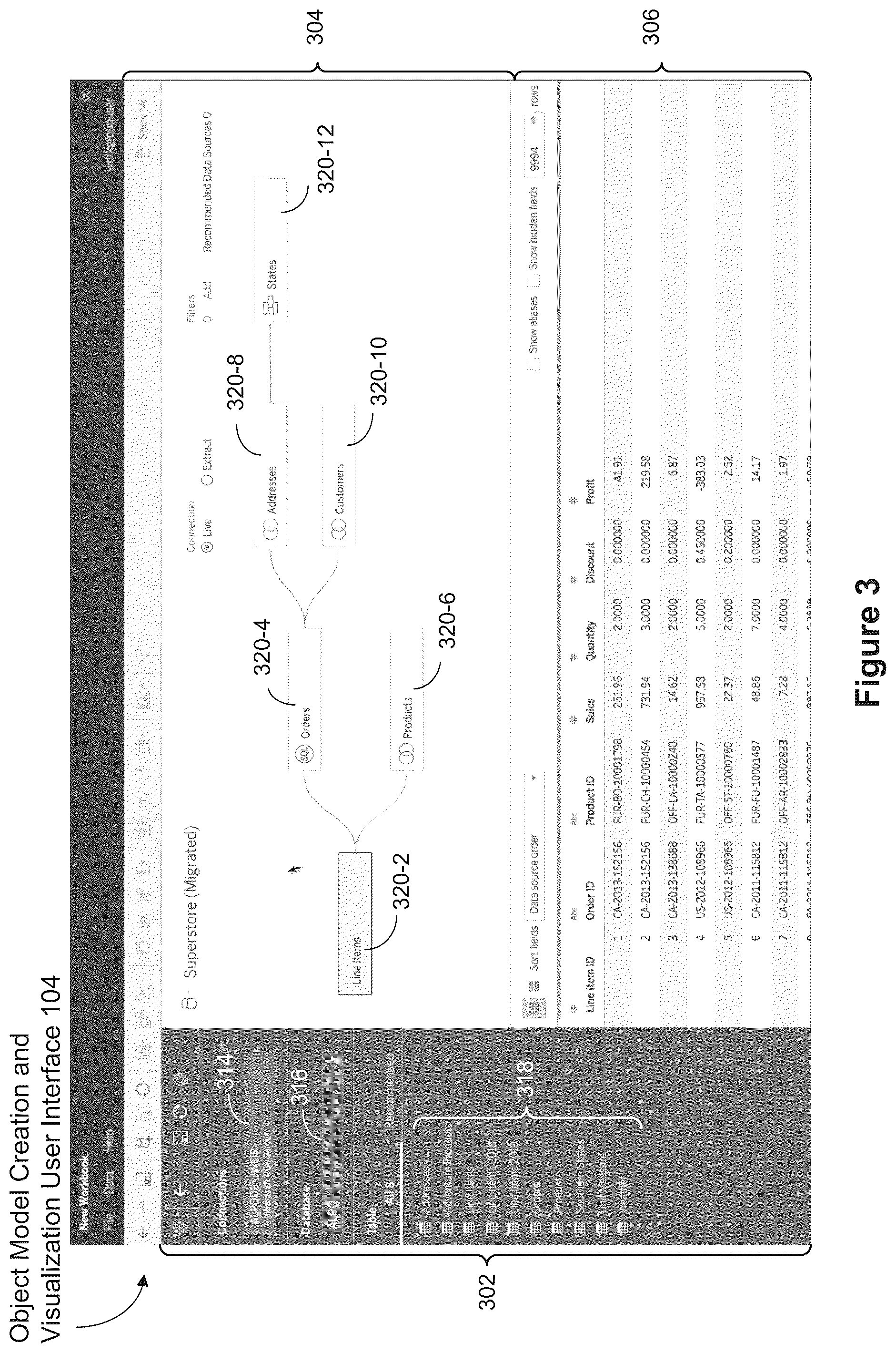 Patent US12367222 Figure 4 – Using visual cues to validate object models of database tables