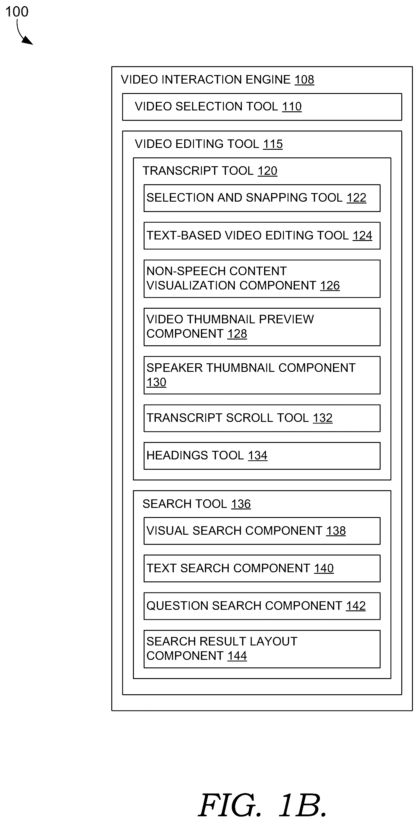 Patent US12367238 Figure 2 – Visual and text search interface for text-based video editing