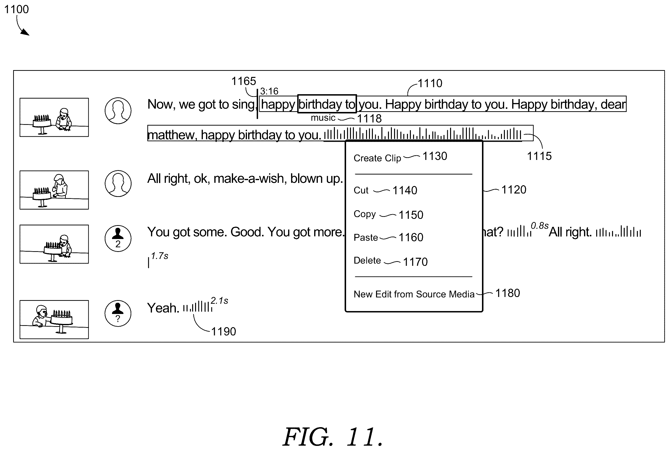 Patent US12367238 Figure 14 – Visual and text search interface for text-based video editing