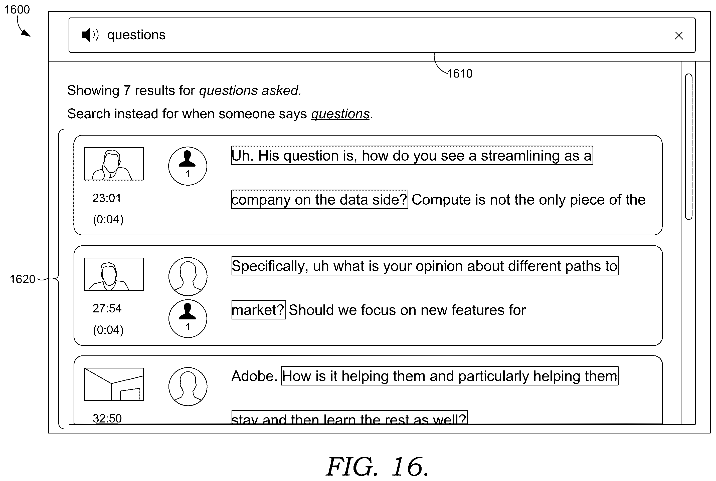 Patent US12367238 Figure 19 – Visual and text search interface for text-based video editing