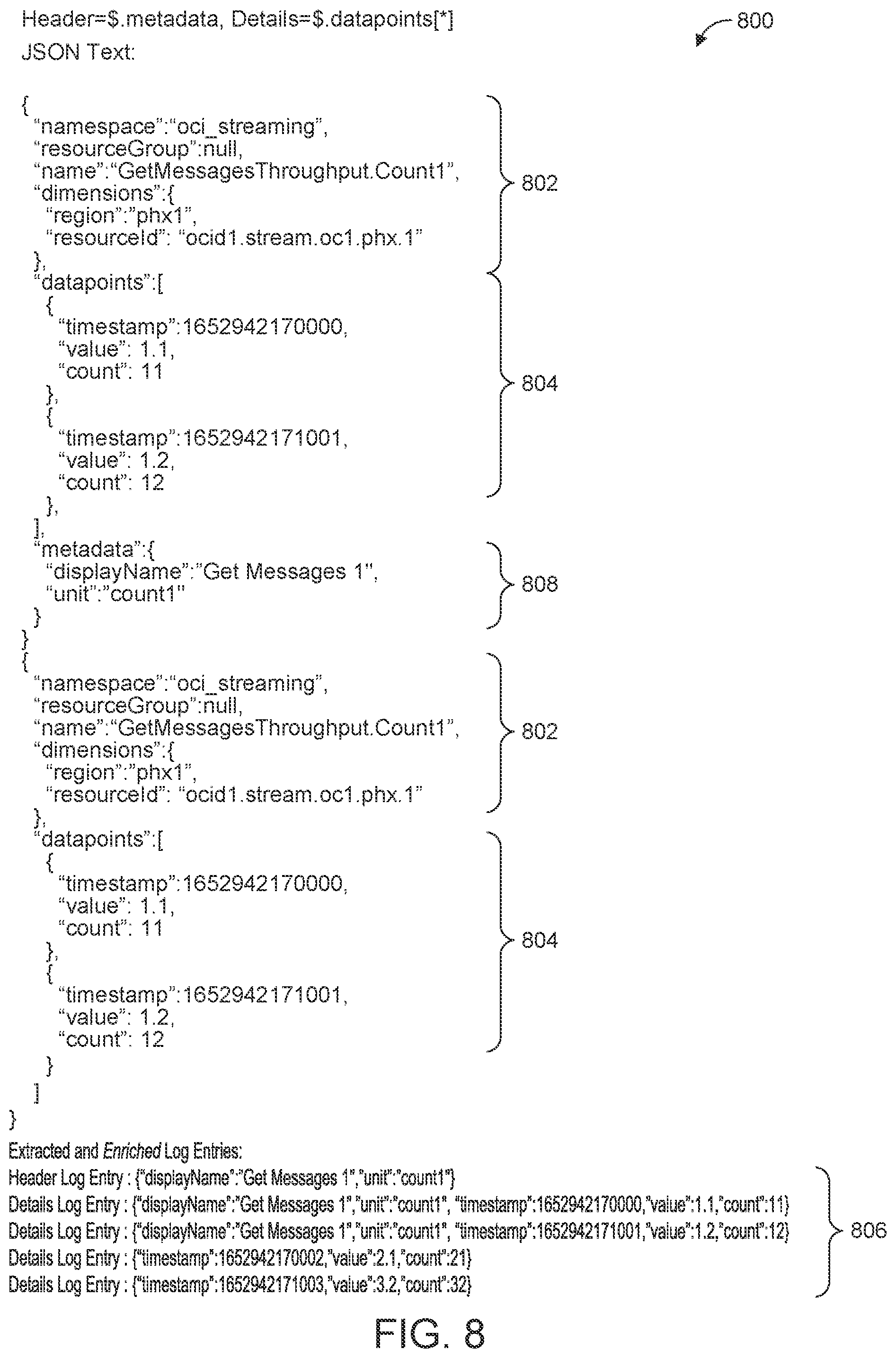 Patent US12367241 Figure 8 – System and techniques for enriching log records with fields from other log records in structured format