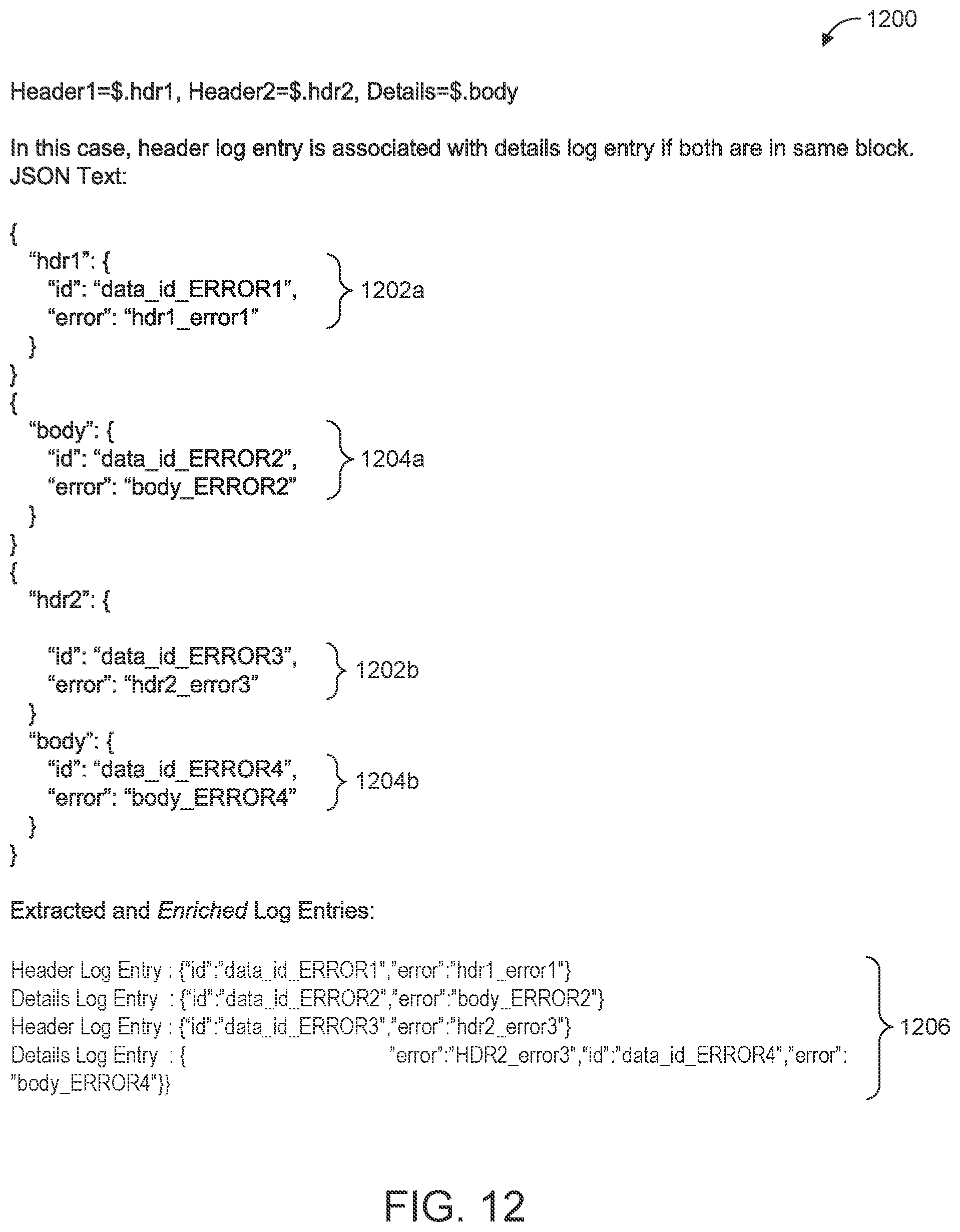 Patent US12367241 Figure 12 – System and techniques for enriching log records with fields from other log records in structured format