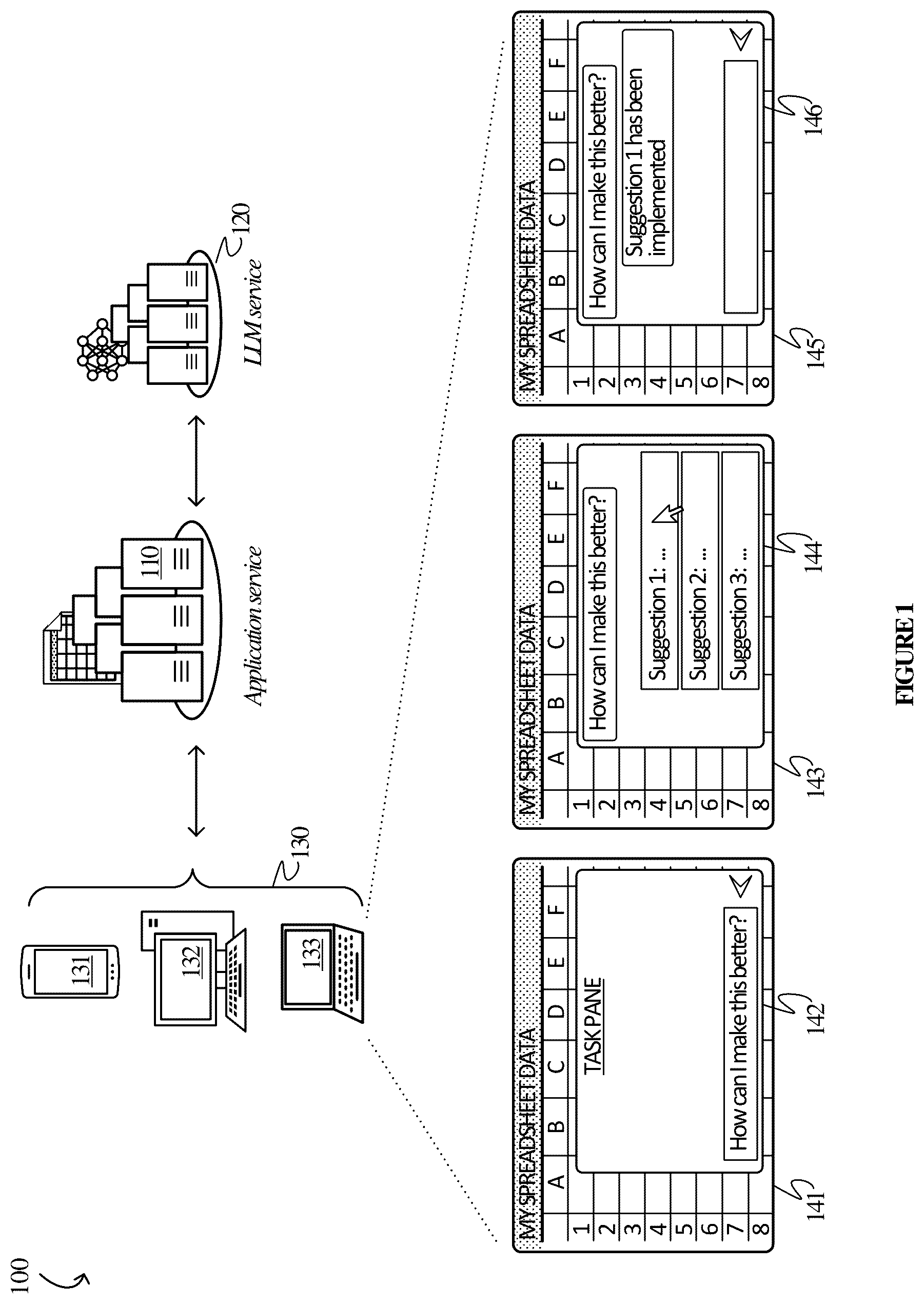 Patent US12367336 — Chain of thought reasoning for LLM integrations in spreadsheet environments — Figure 1
