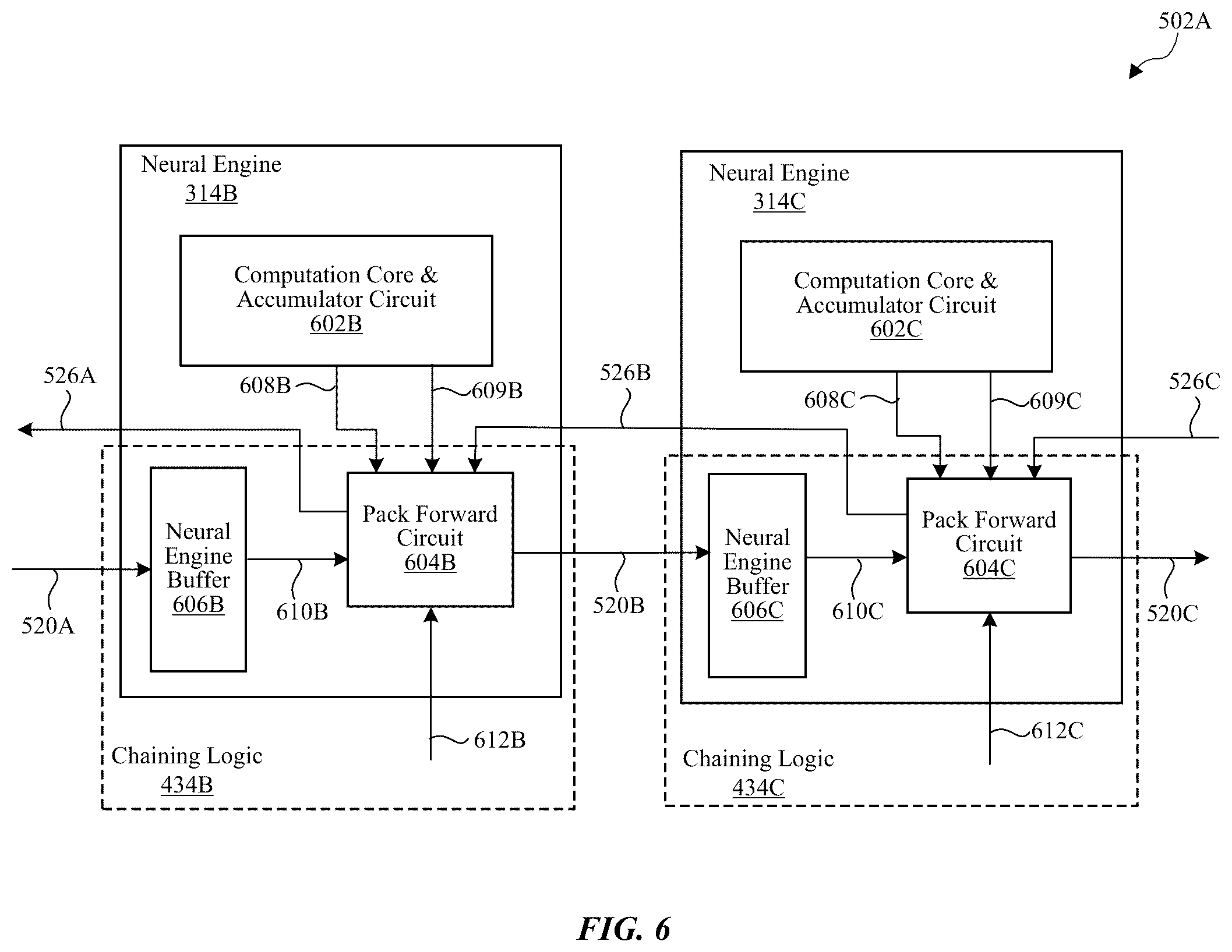 Patent US12367381 Figure 7 – Chained neural engine write-back architecture