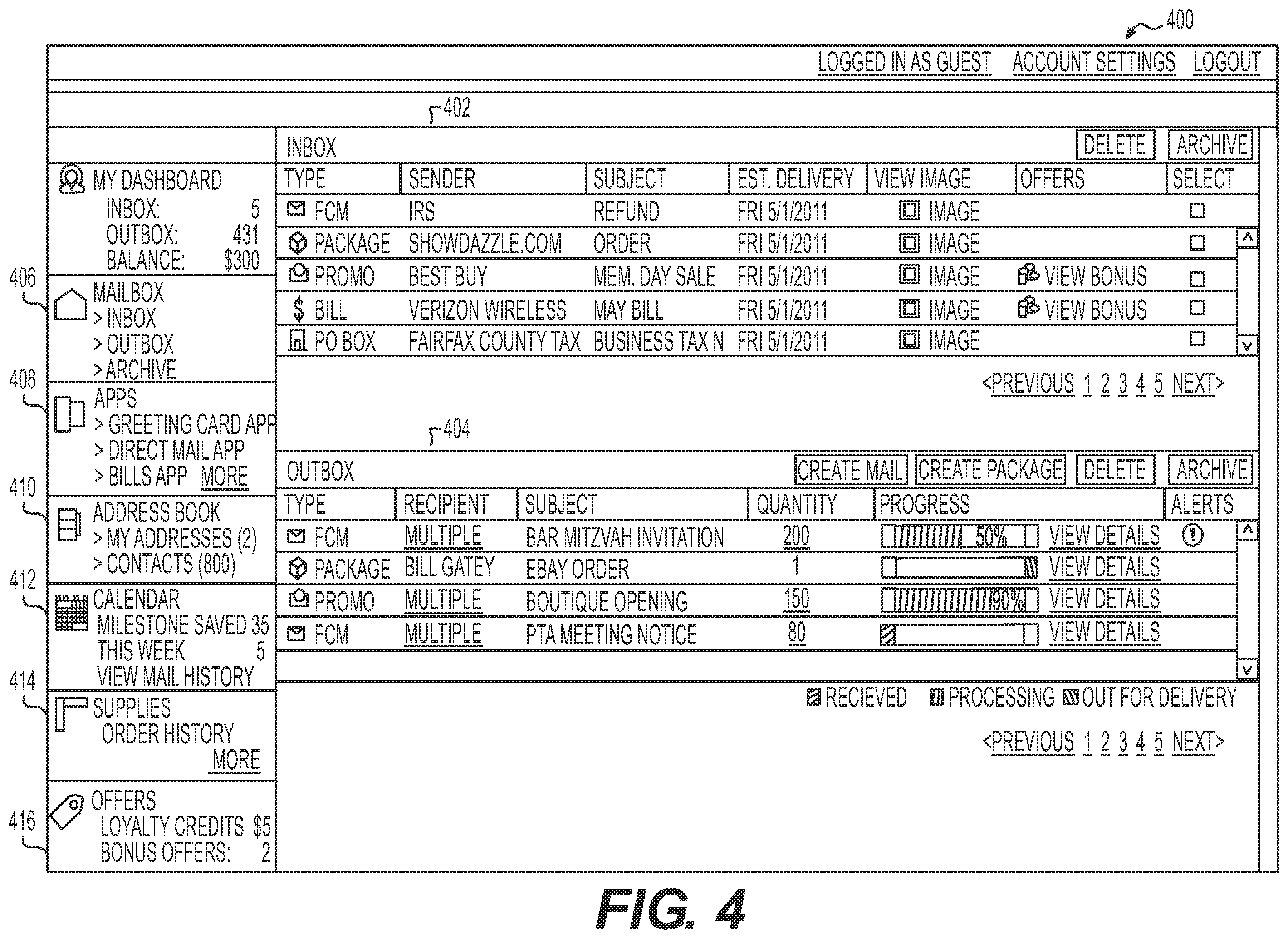 Patent US12367448 Figure 4 – Systems and methods for creating and using a hybrid-digital mailbox