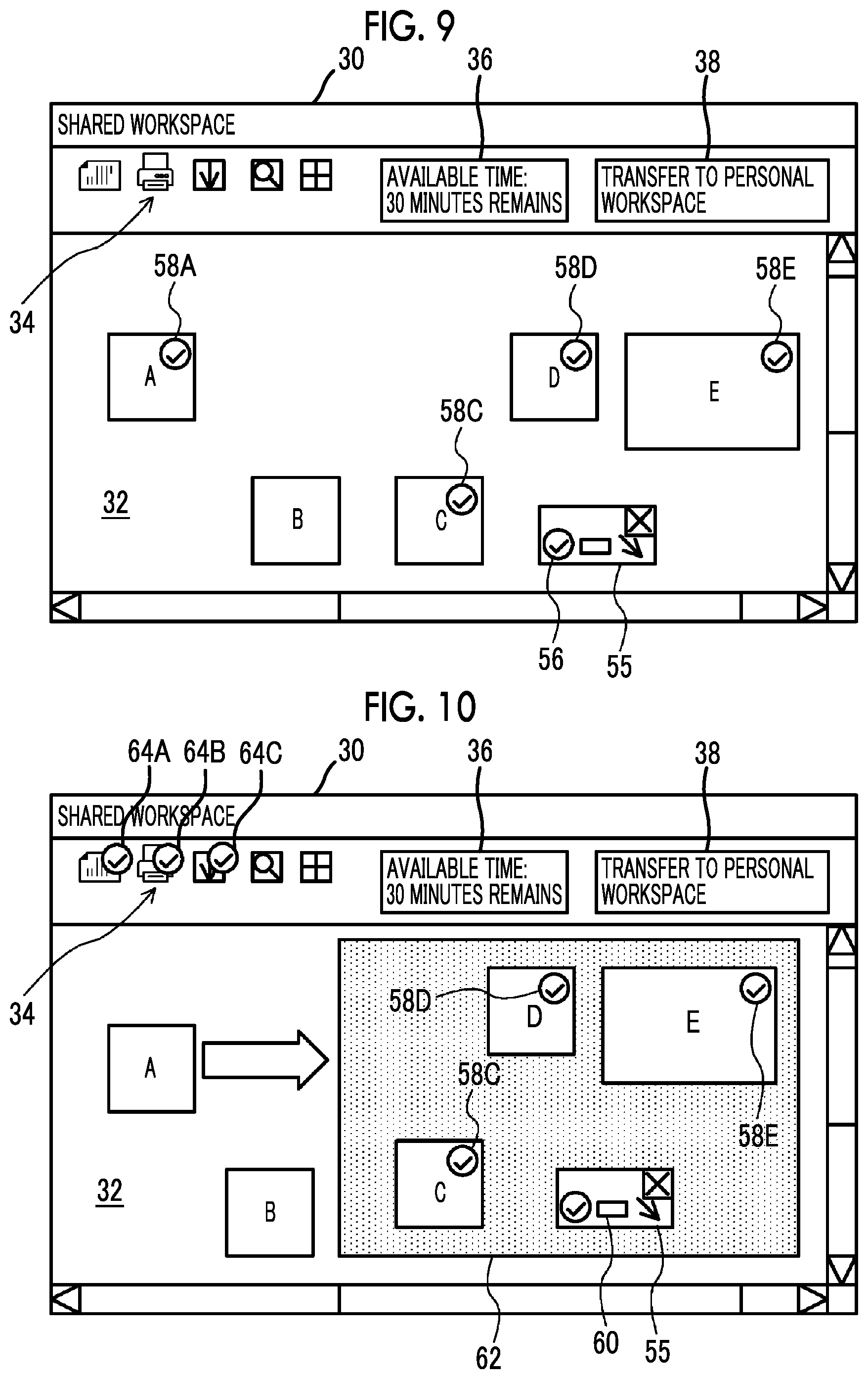 Patent US12367459 Figure 5 – Information processing apparatus, non-transitory computer readable medium storing program, and information processing method for transferring object between personal and shared workspaces