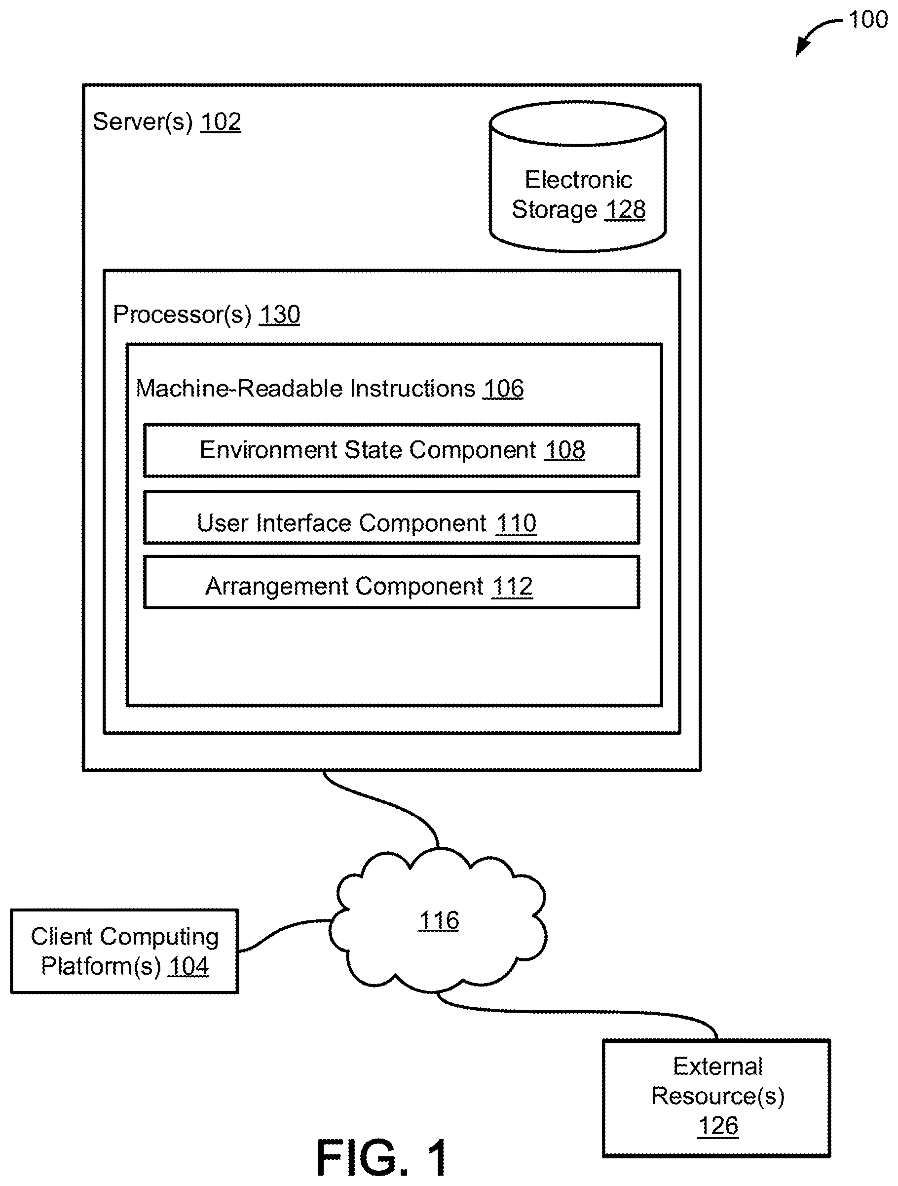 Patent US12367460 Figure 1 – Systems and methods to characterize work unit records of a collaboration environment based on freeform arrangement of visual content items