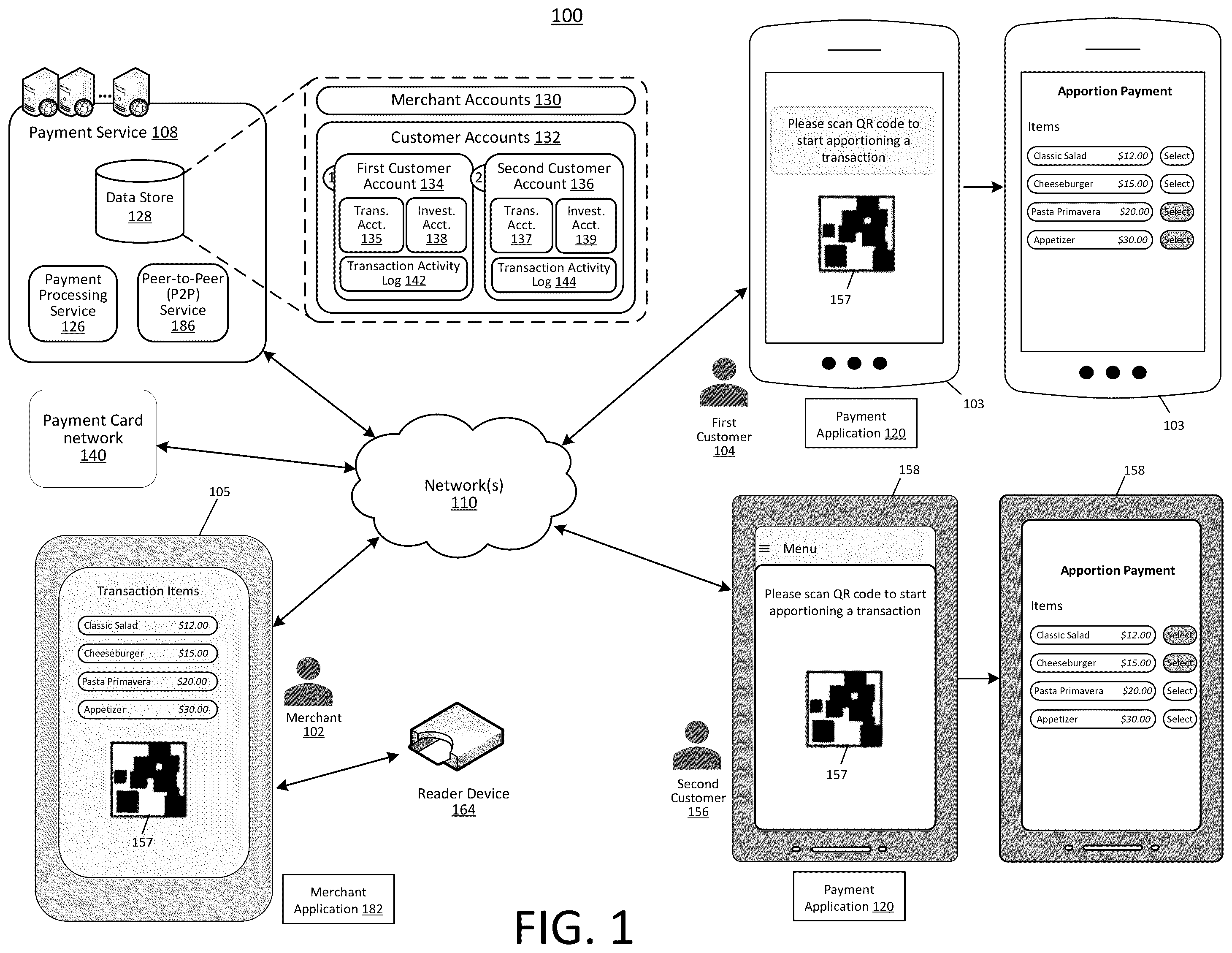 Patent US12367467 — Integrated interactive elements for multi-user transactions — Figure 1